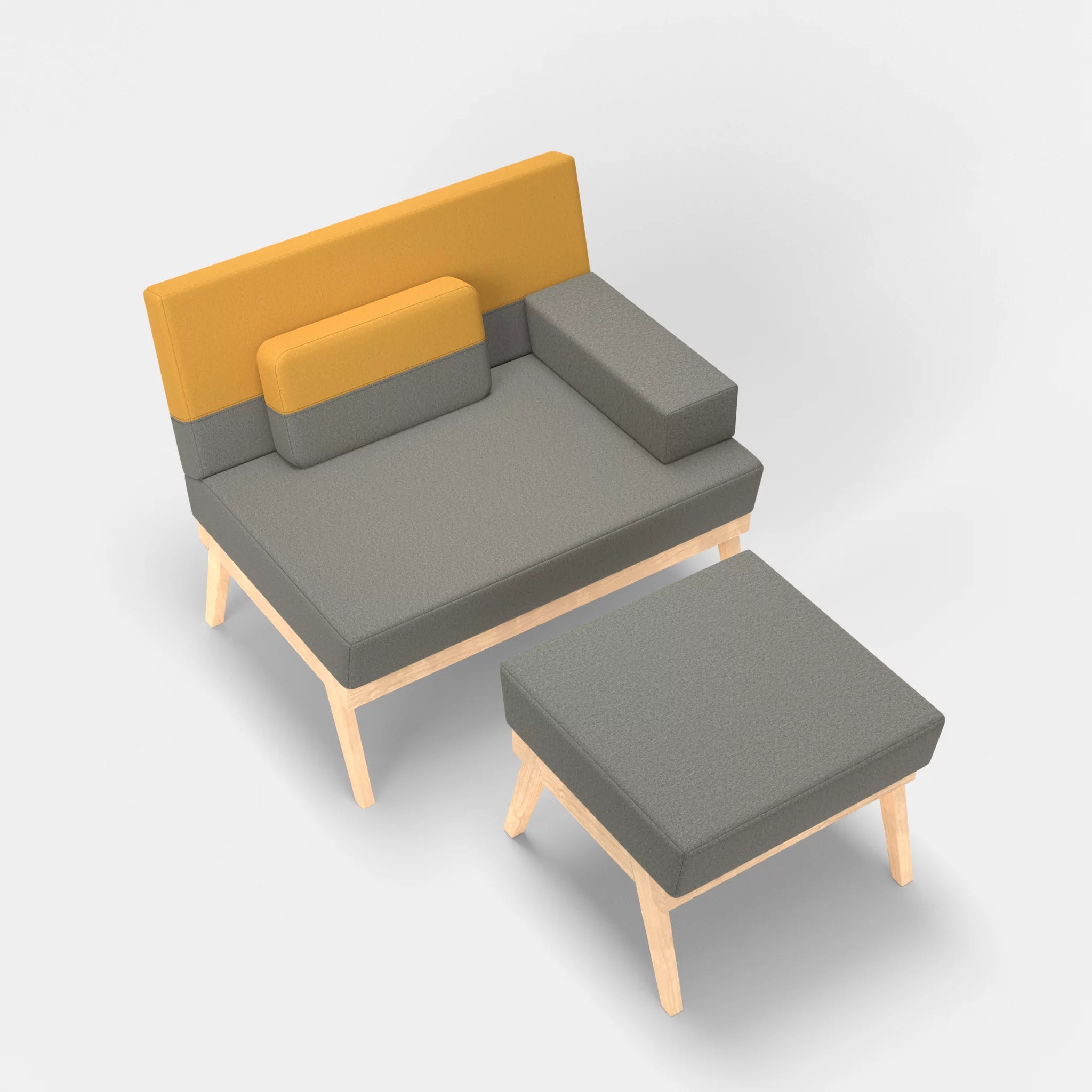 1er Sitzsofa Bauz mit Pouf dama0003-dama0081 in Mittelgrau und Curry von oben