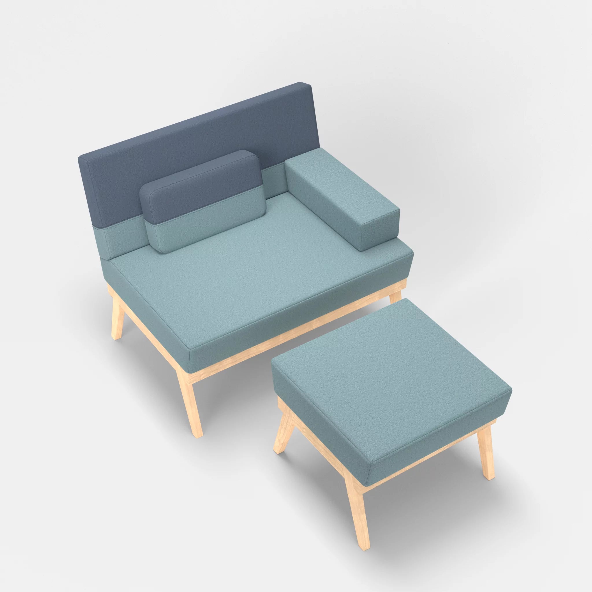 1er Sitzsofa Bauz mit Pouf dama0016-dama0075 in Hellblau und Blau von oben