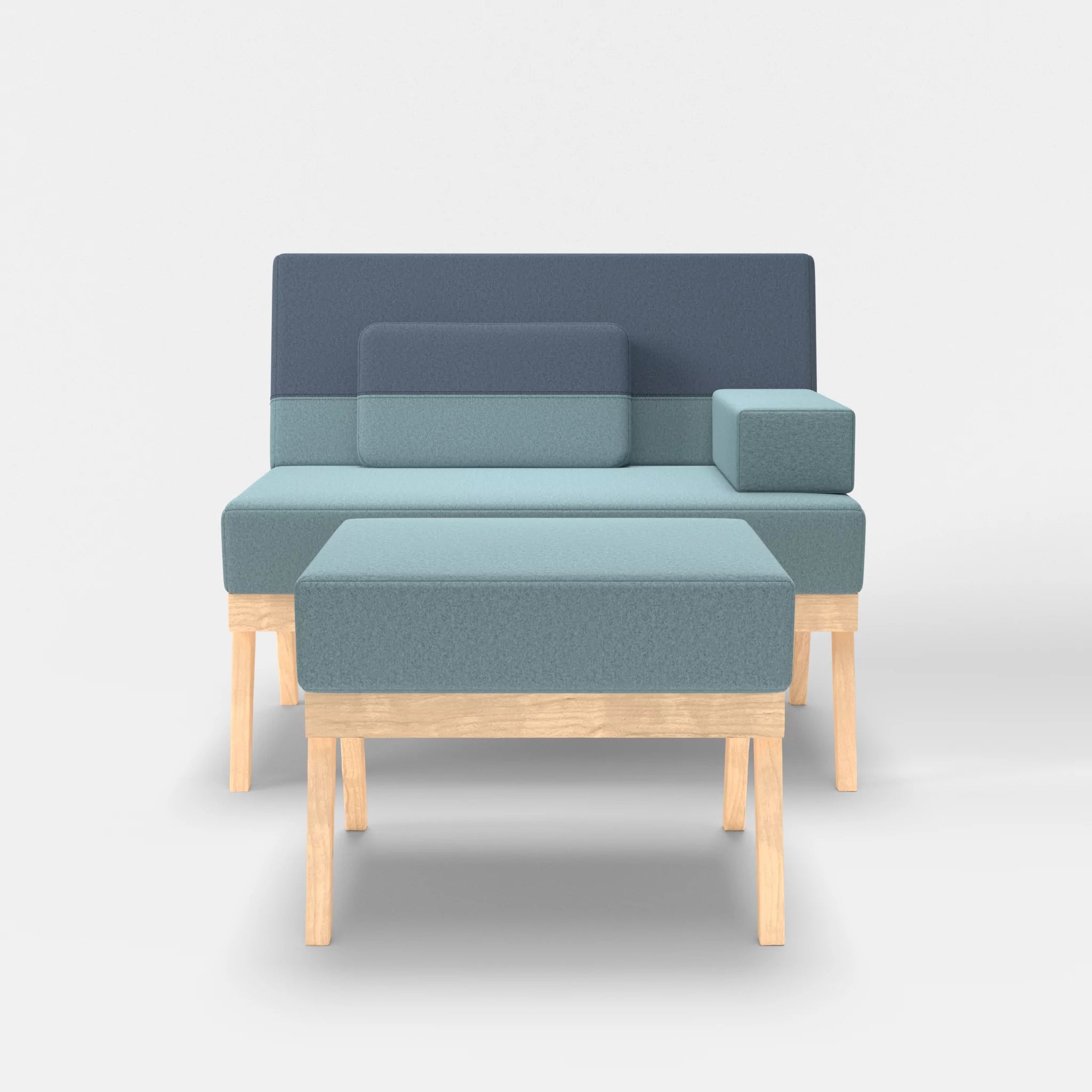 1er Sitzsofa Bauz mit Pouf dama0016-dama0075 in Hellblau und Blau von vorne