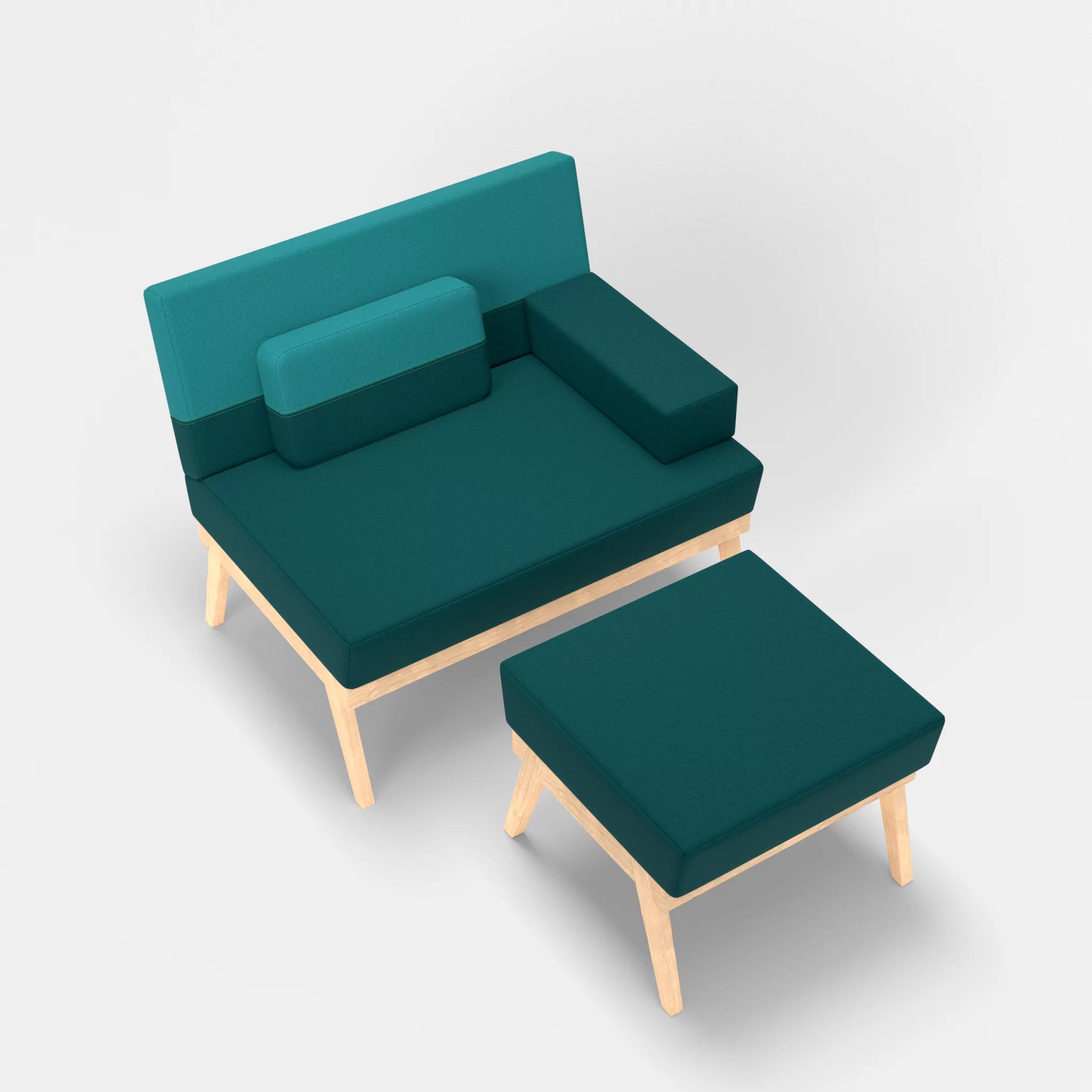 1er Sitzsofa Bauz mit Pouf dama0018-dama0076 in Türkis und Türkis von oben