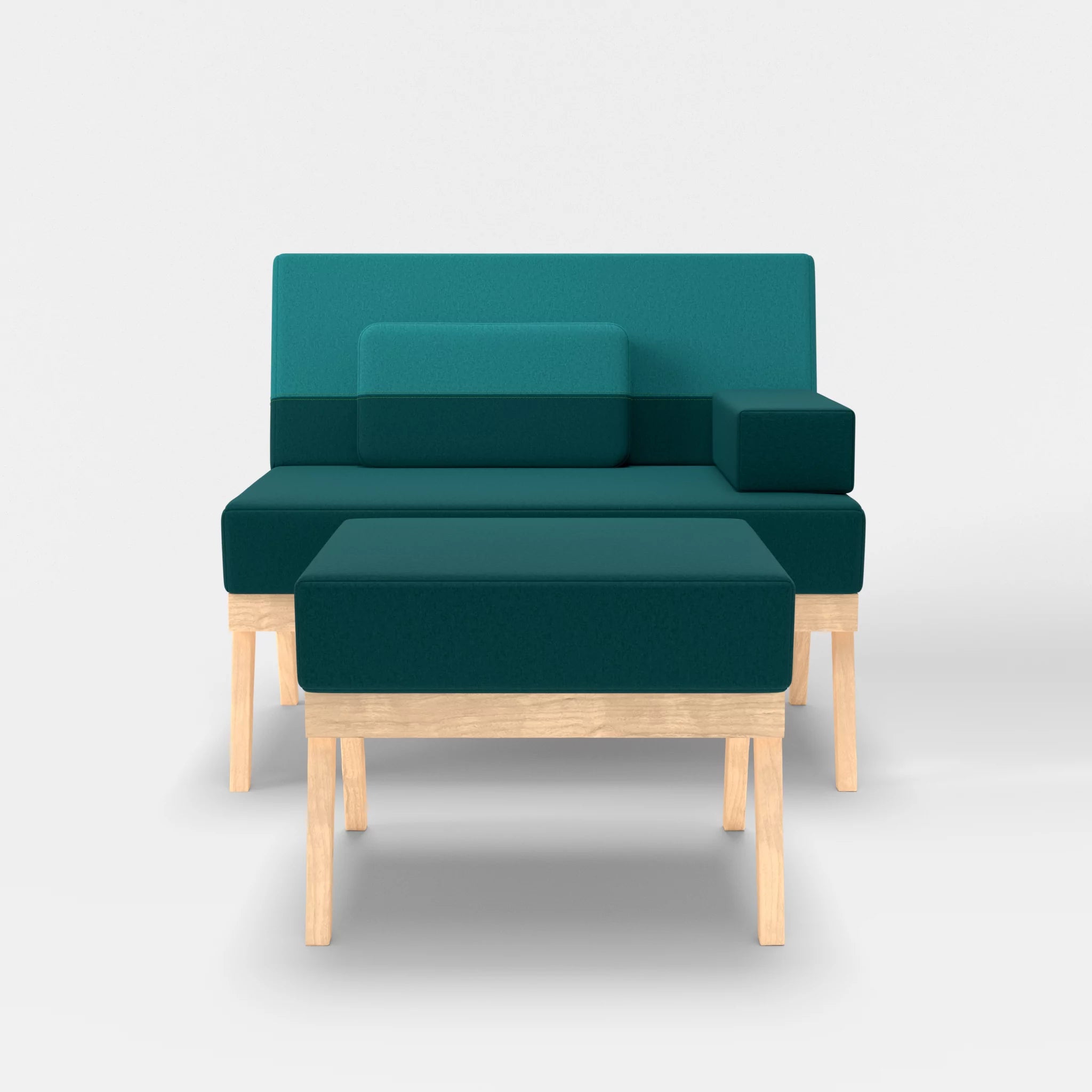1er Sitzsofa Bauz mit Pouf dama0018-dama0076 in Türkis und Türkis von vorne