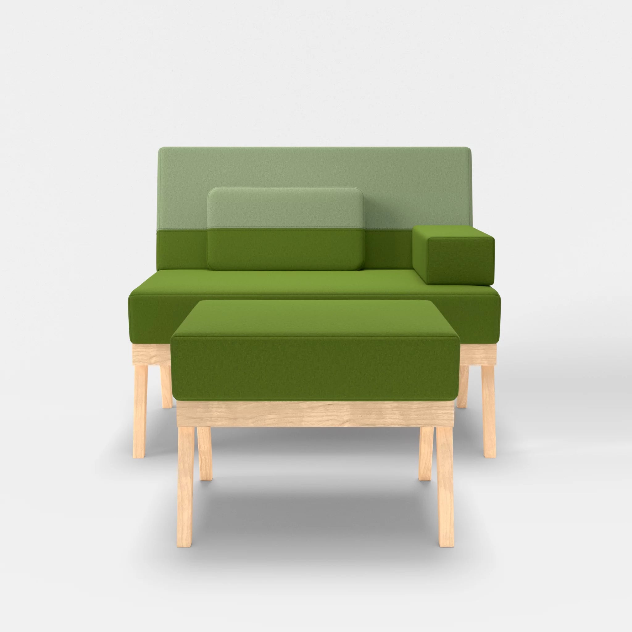 1er Sitzsofa Bauz mit Pouf dama0027-dama0042 in Grün und Hellgrün von vorne