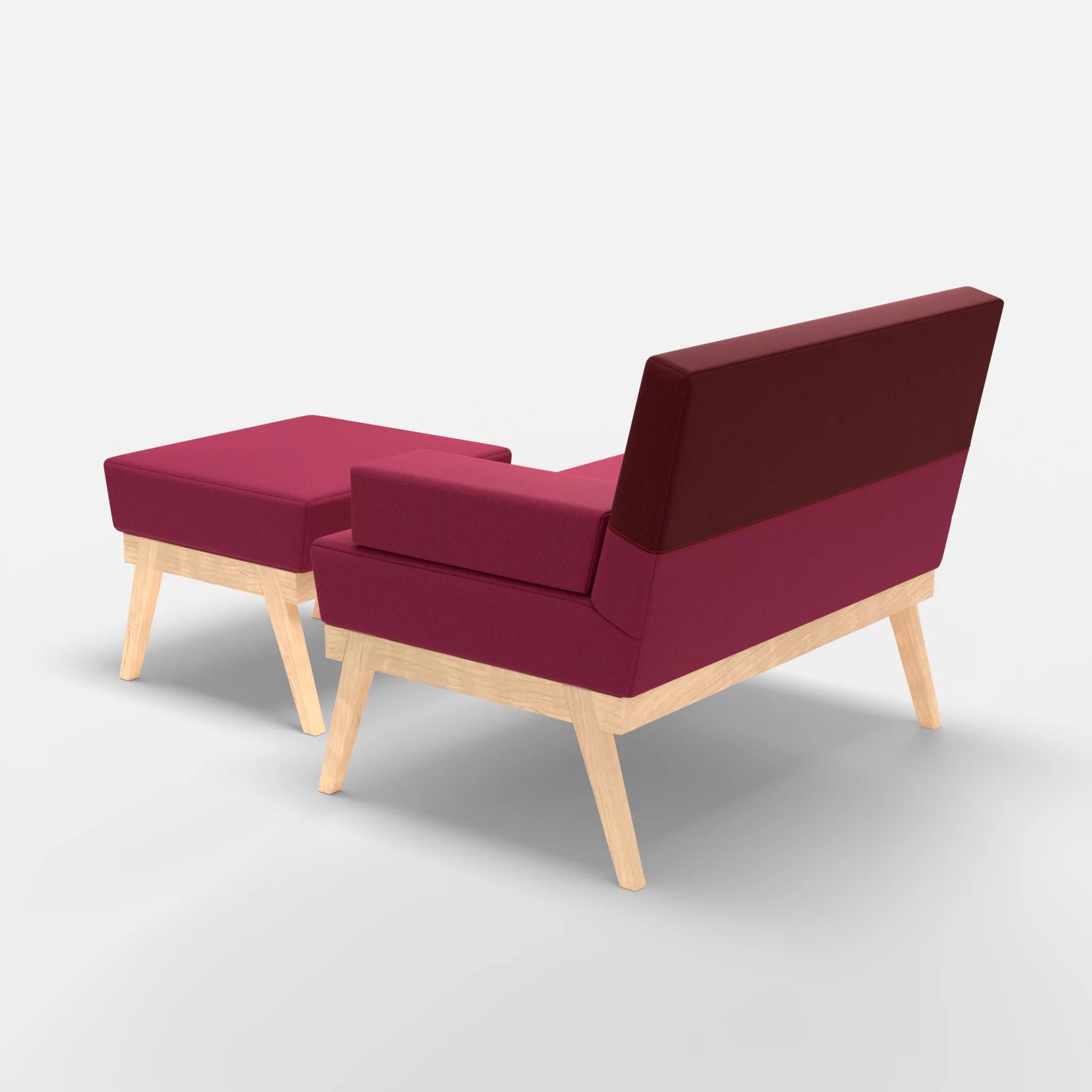 1er Sitzsofa Bauz mit Pouf dama0034-dama0050 in Bordeaux und Fuchsia von hinten