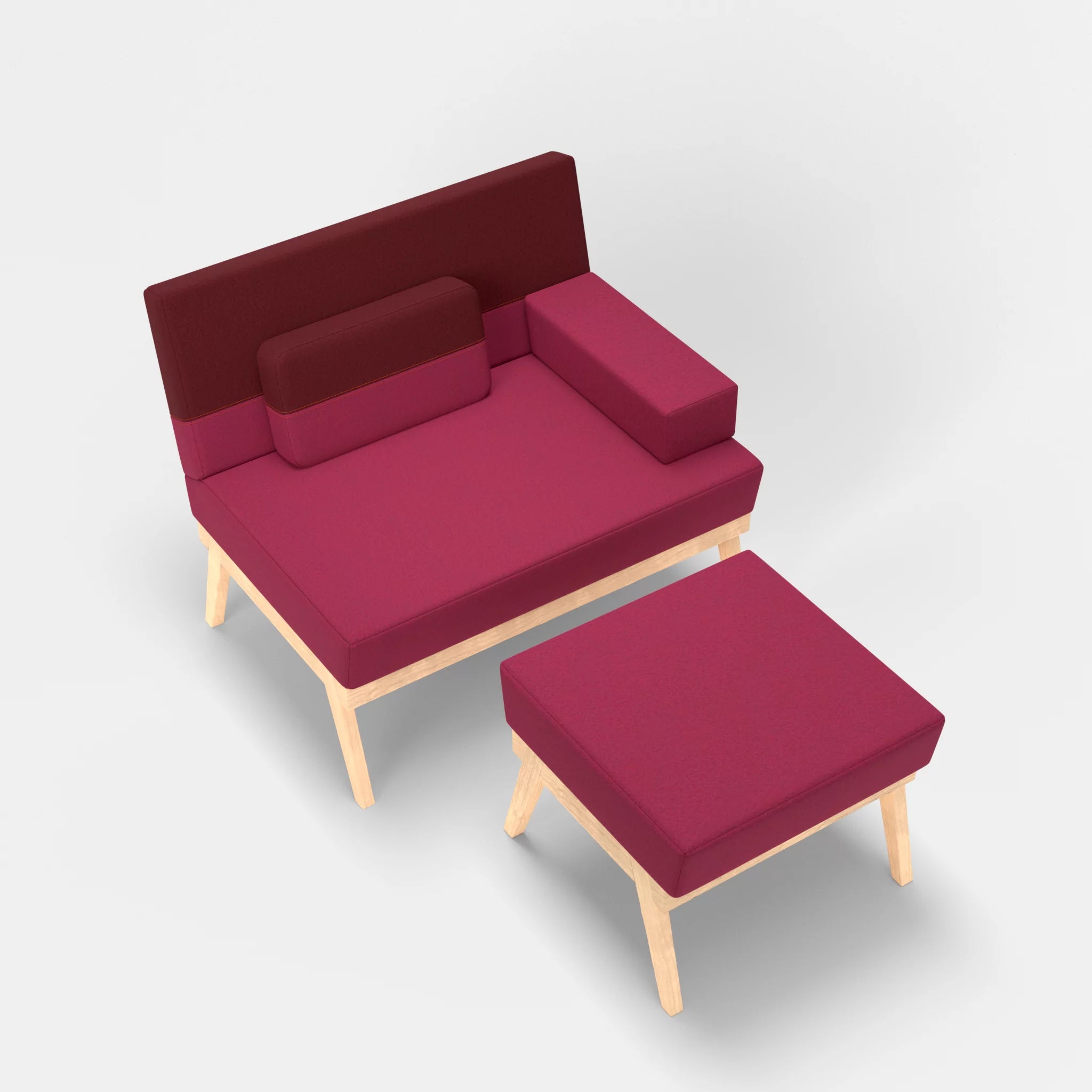 1er Sitzsofa Bauz mit Pouf dama0034-dama0050 in Bordeaux und Fuchsia von oben