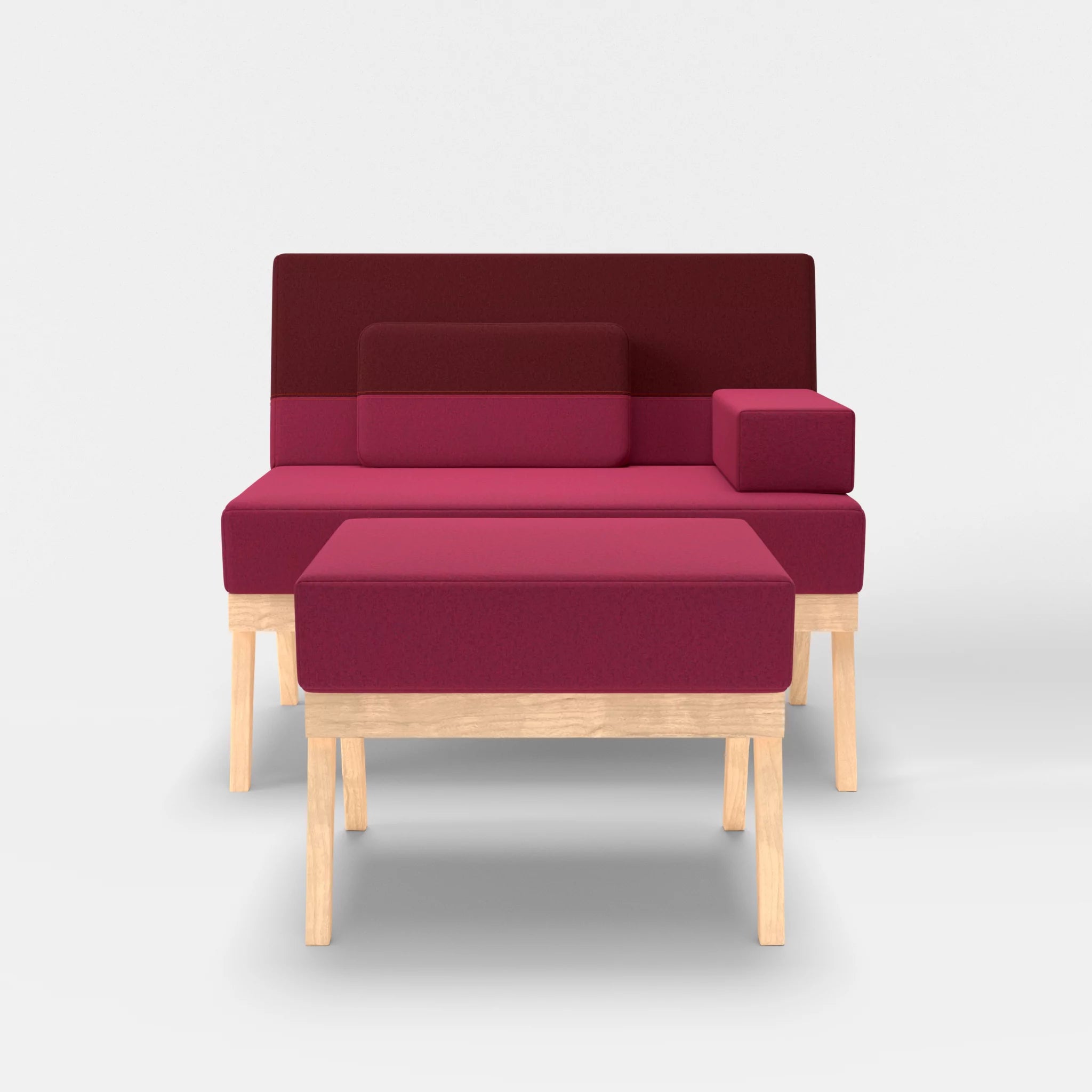 1er Sitzsofa Bauz mit Pouf dama0034-dama0050 in Bordeaux und Fuchsia von vorne
