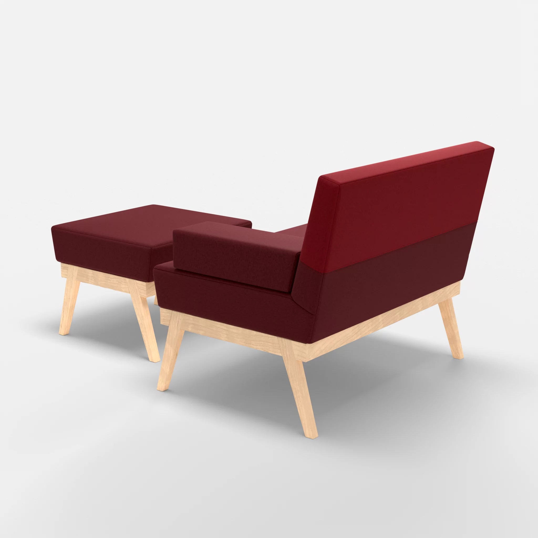 1er Sitzsofa Bauz mit Pouf dama0034-dama0053 in Bordeaux und Rot von hinten