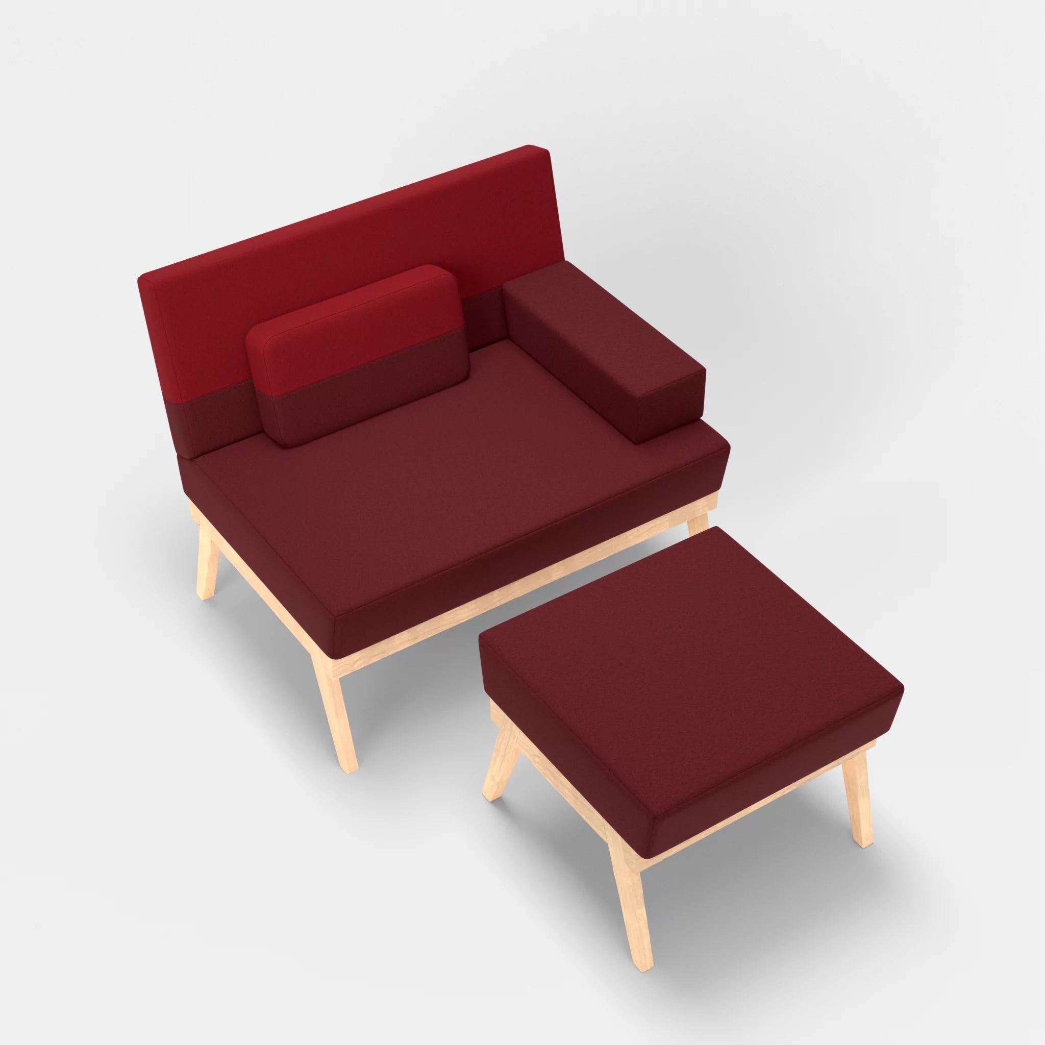 1er Sitzsofa Bauz mit Pouf dama0034-dama0053 in Bordeaux und Rot von oben