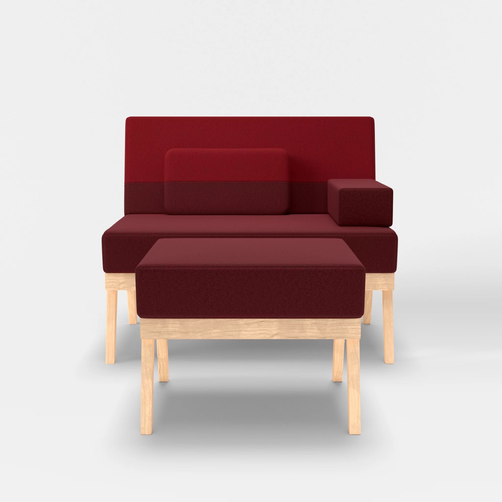 1er Sitzsofa Bauz mit Pouf dama0034-dama0053 in Bordeaux und Rot von vorne