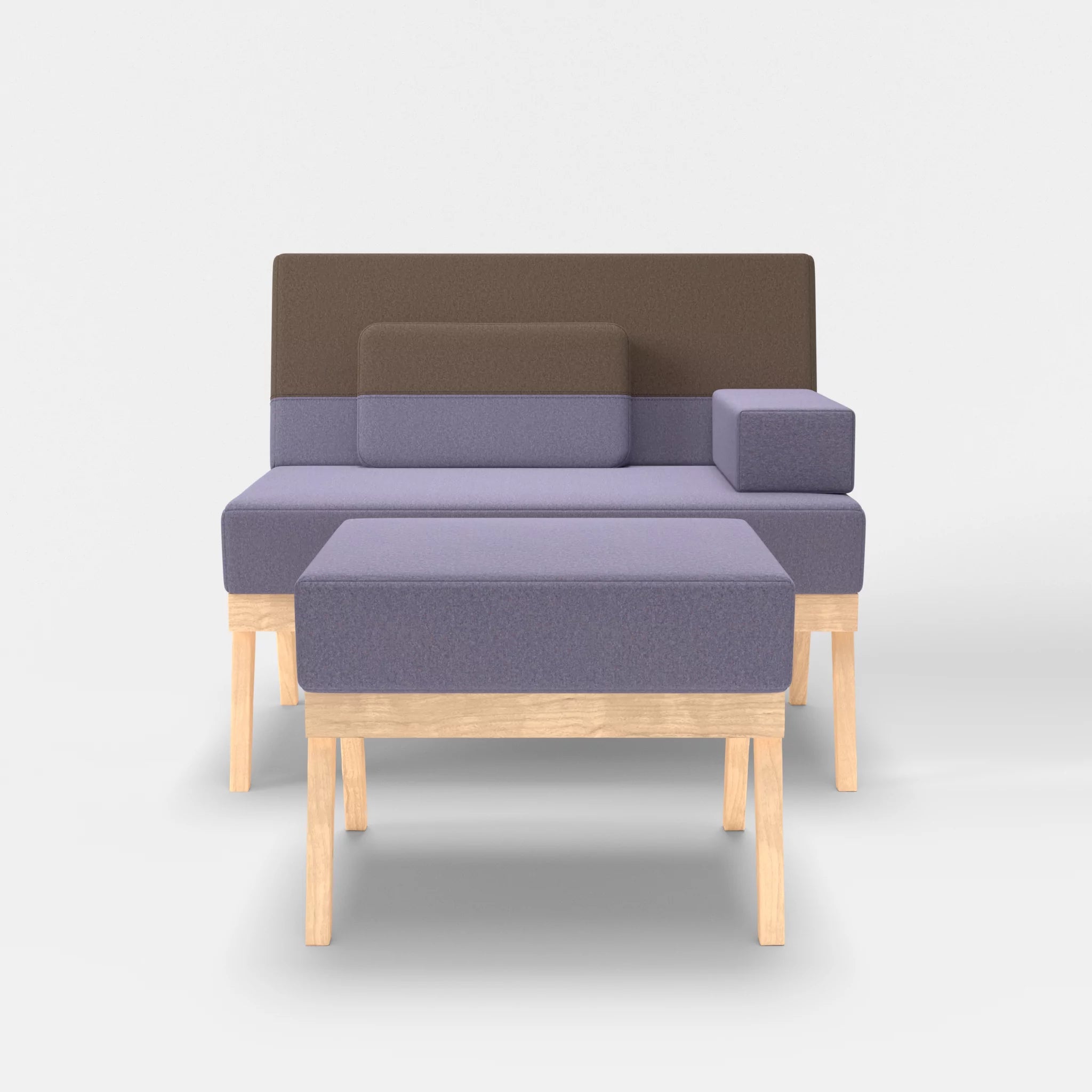 1er Sitzsofa Bauz mit Pouf dama0039-dama0051 in Flieder und Braun von vorne