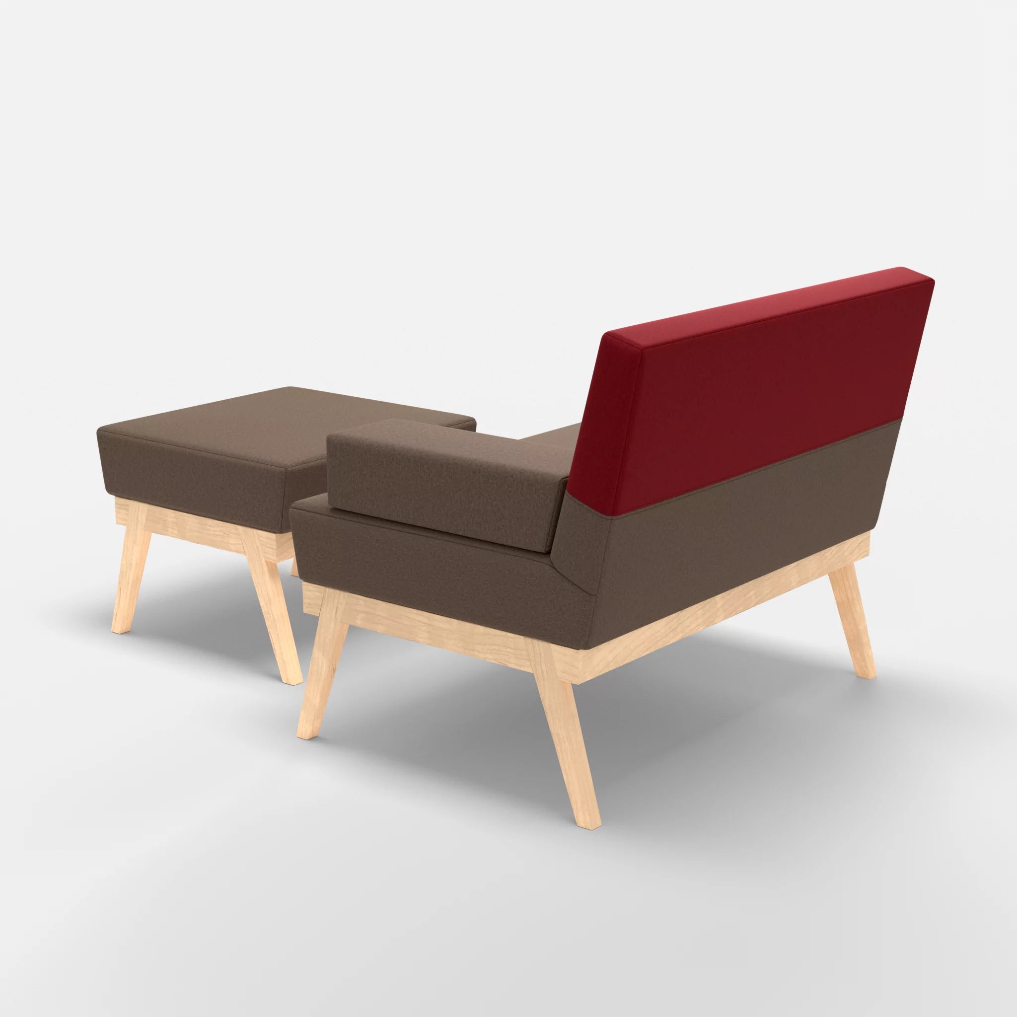 1er Sitzsofa Bauz mit Pouf dama0051-dama0053 in Braun und Rot von hinten