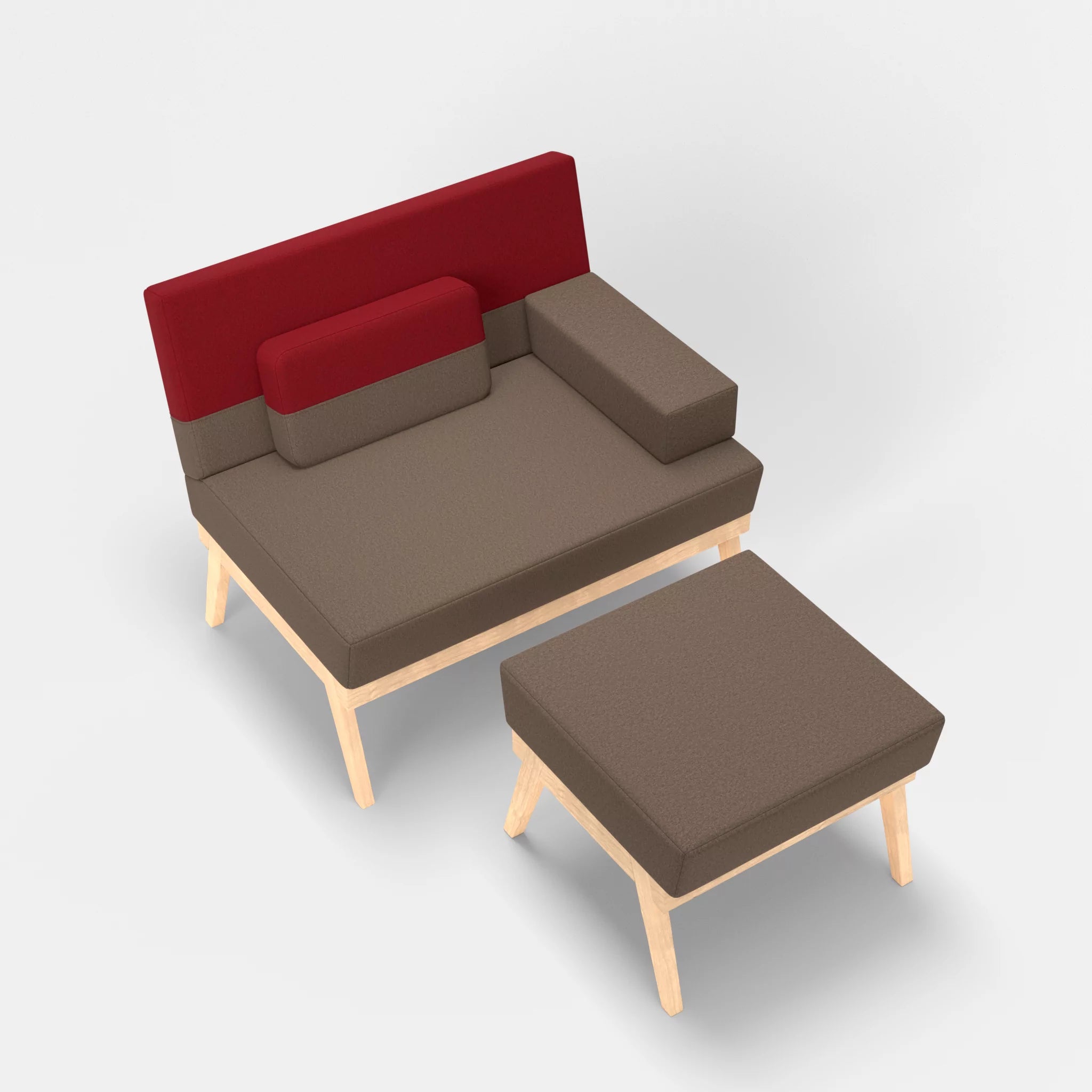 1er Sitzsofa Bauz mit Pouf dama0051-dama0053 in Braun und Rot von oben