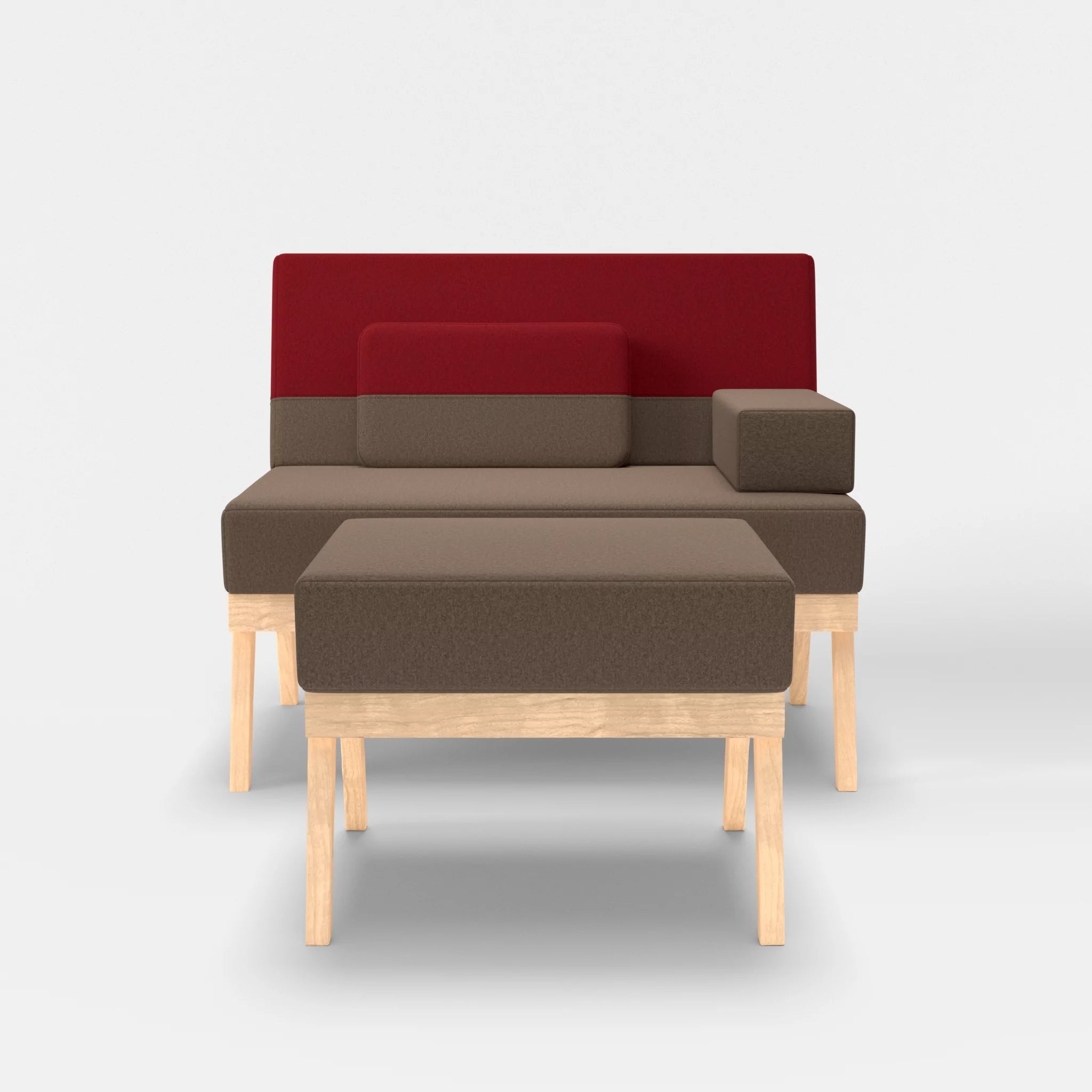 1er Sitzsofa Bauz mit Pouf dama0051-dama0053 in Braun und Rot von vorne
