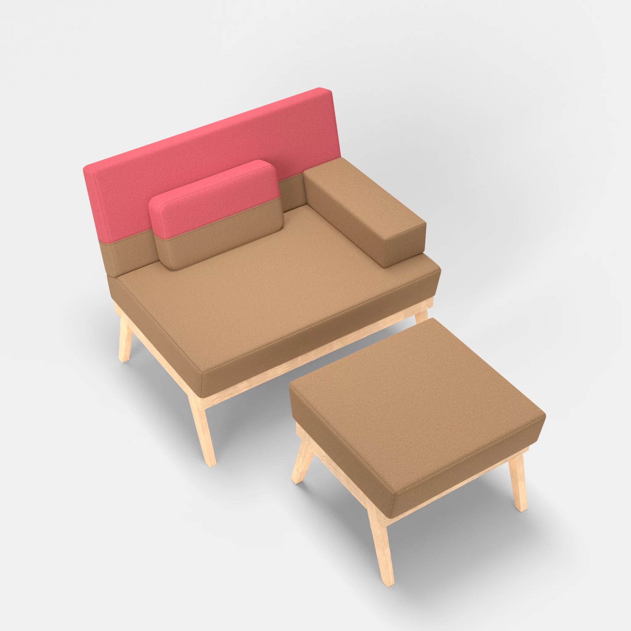 1er Sitzsofa Bauz mit Pouf dama0056-dama0083 in Beige und Pink von oben