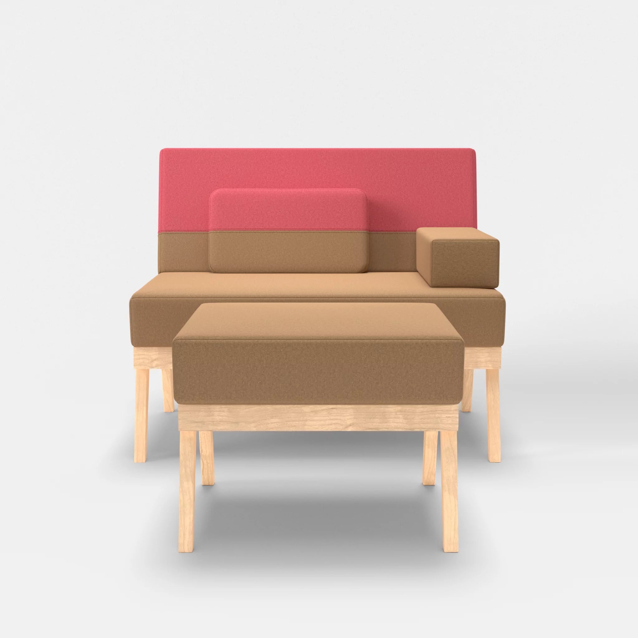 1er Sitzsofa Bauz mit Pouf dama0056-dama0083 in Beige und Pink von vorne