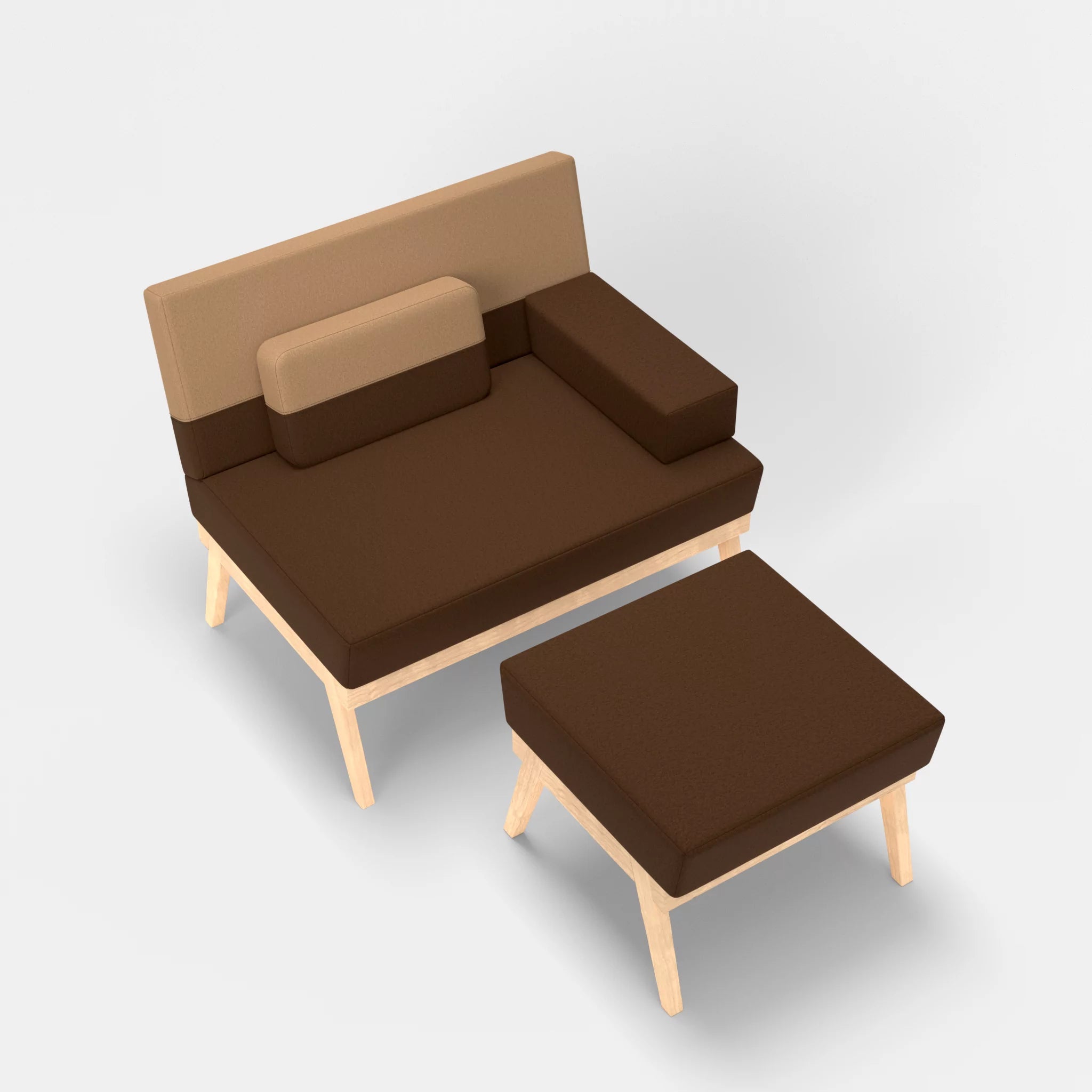 1er Sitzsofa Bauz mit Pouf dama0060-dama0056 in Braun und Beige von oben