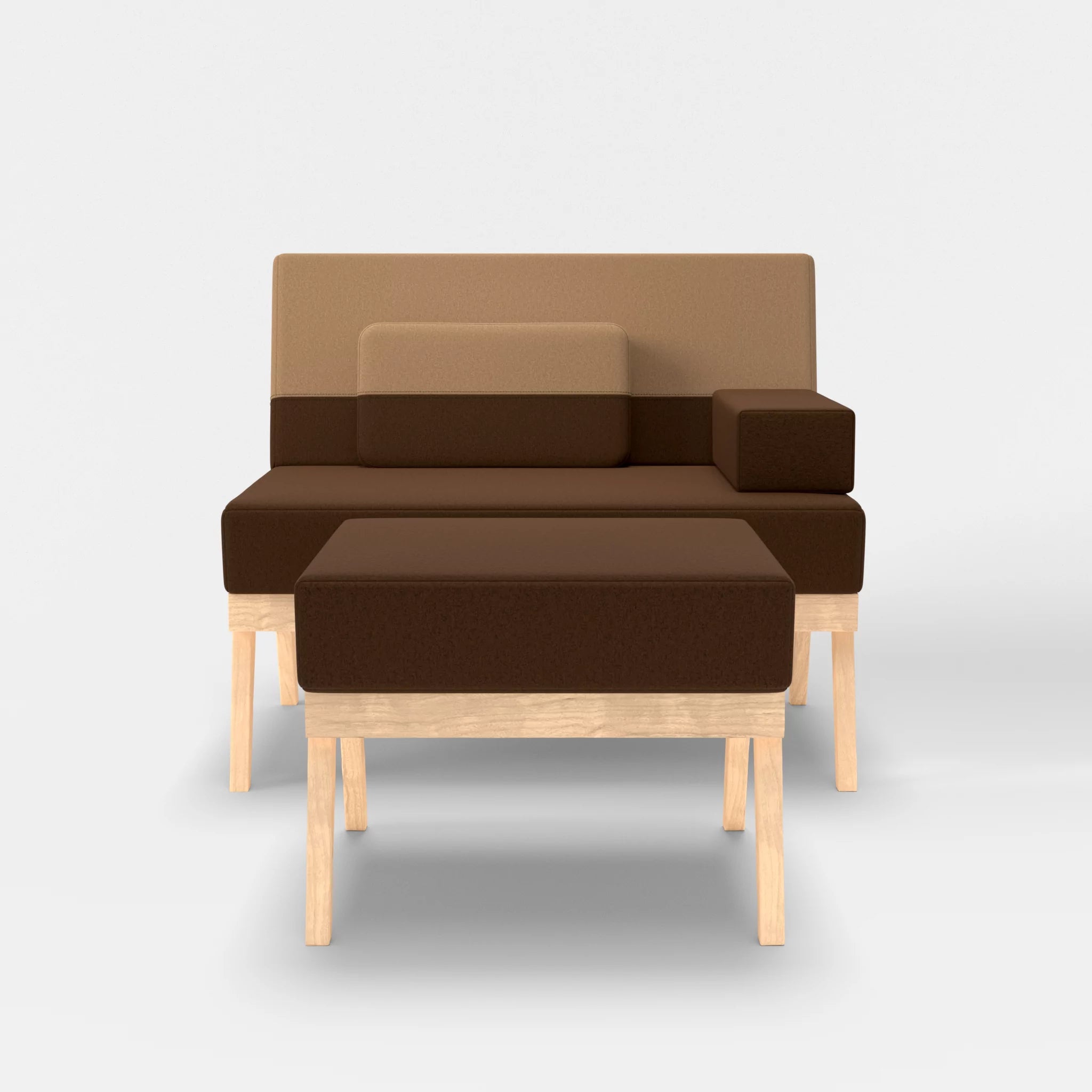1er Sitzsofa Bauz mit Pouf dama0060-dama0056 in Braun und Beige von vorne
