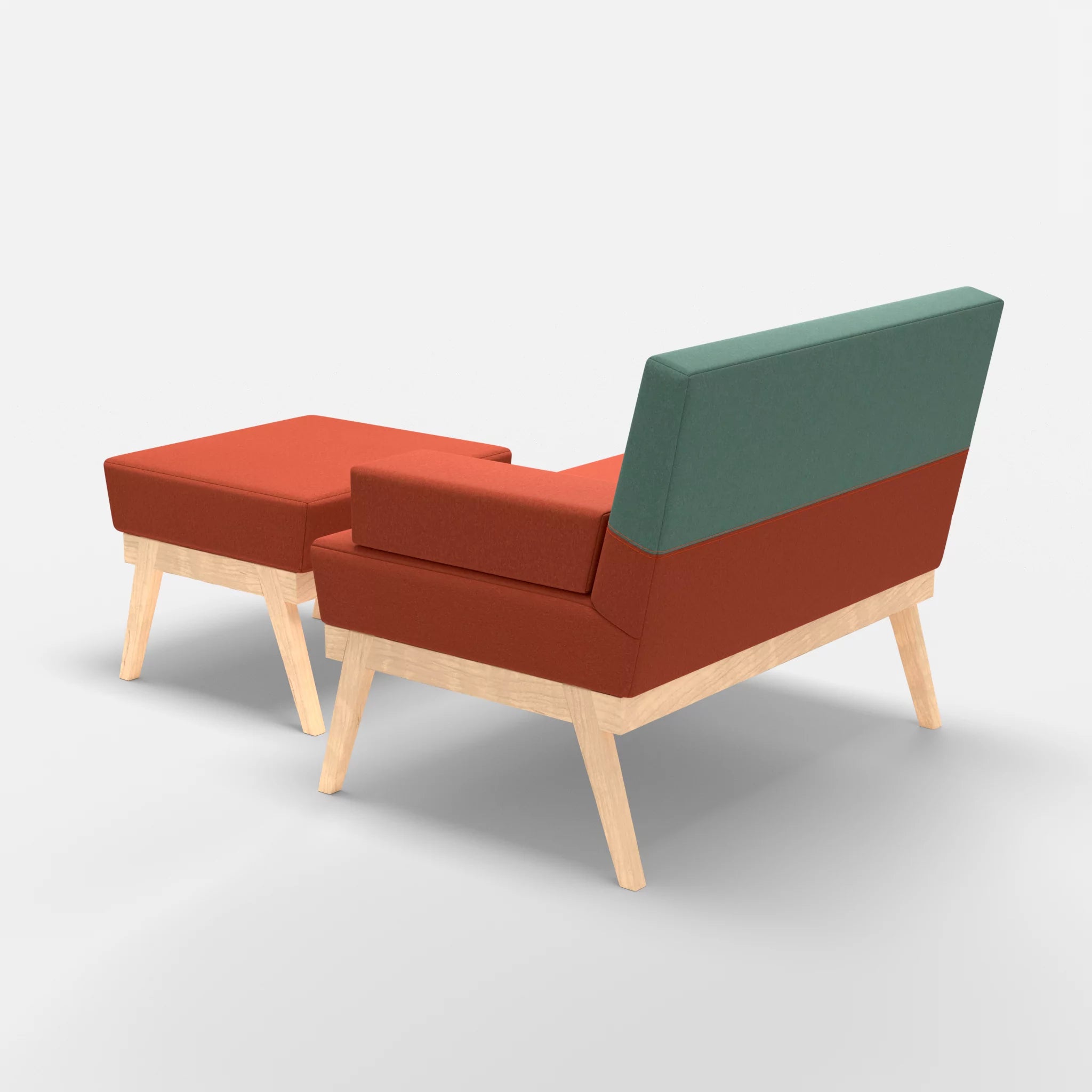 1er Sitzsofa Bauz mit Pouf dama0062-dama0045 in Orange und Türkis von hinten