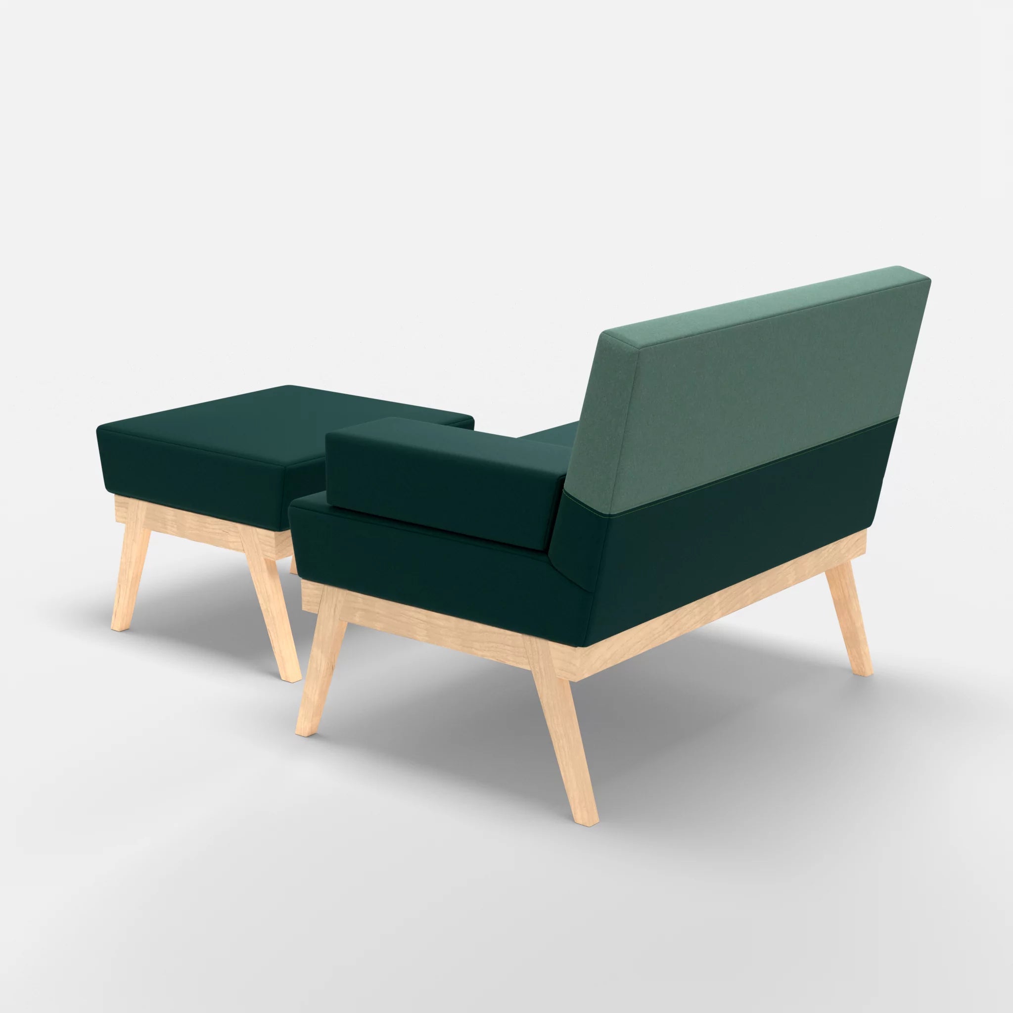 1er Sitzsofa Bauz mit Pouf dama0073-dama0045 in Petrol und Türkis von hinten