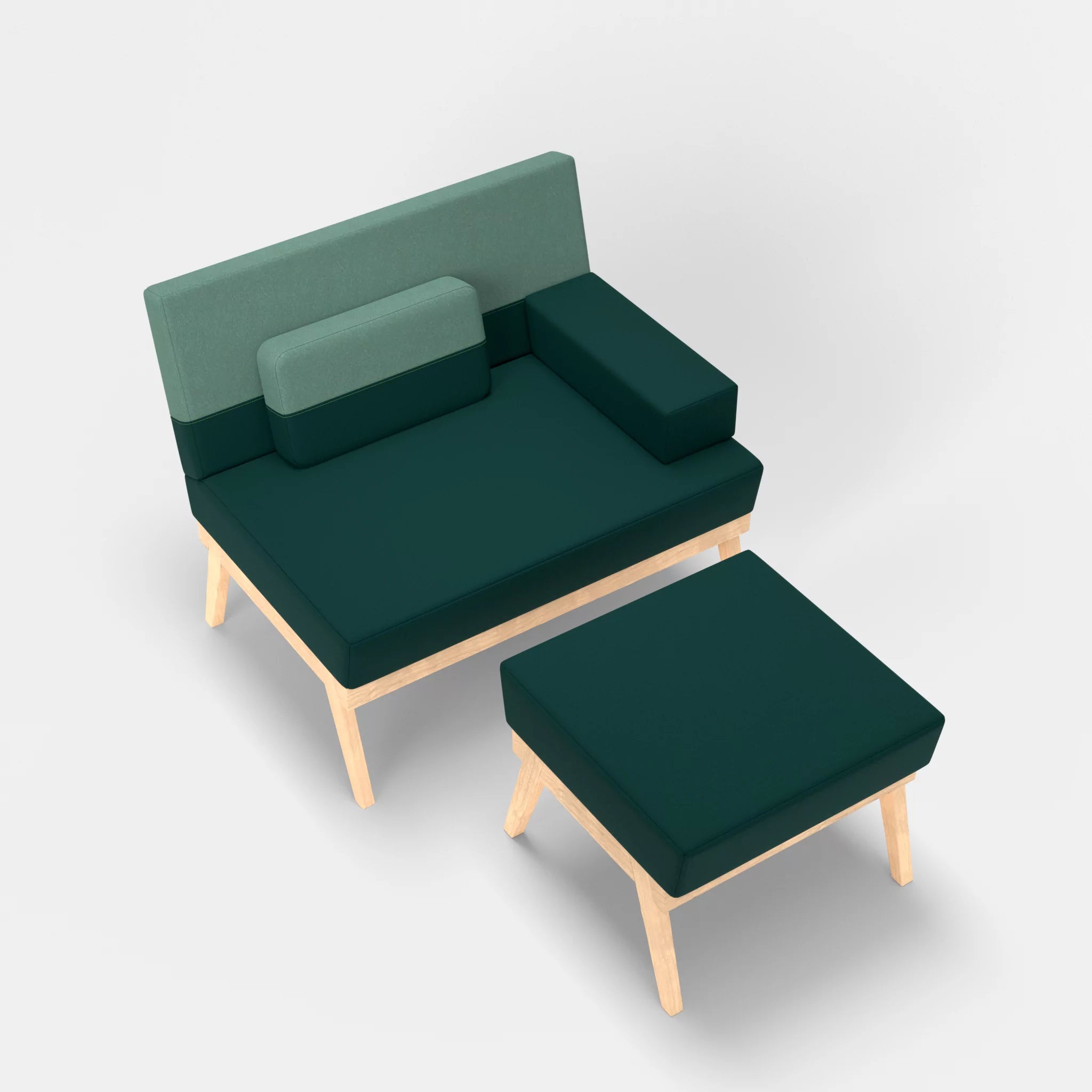 1er Sitzsofa Bauz mit Pouf dama0073-dama0045 in Petrol und Türkis von oben