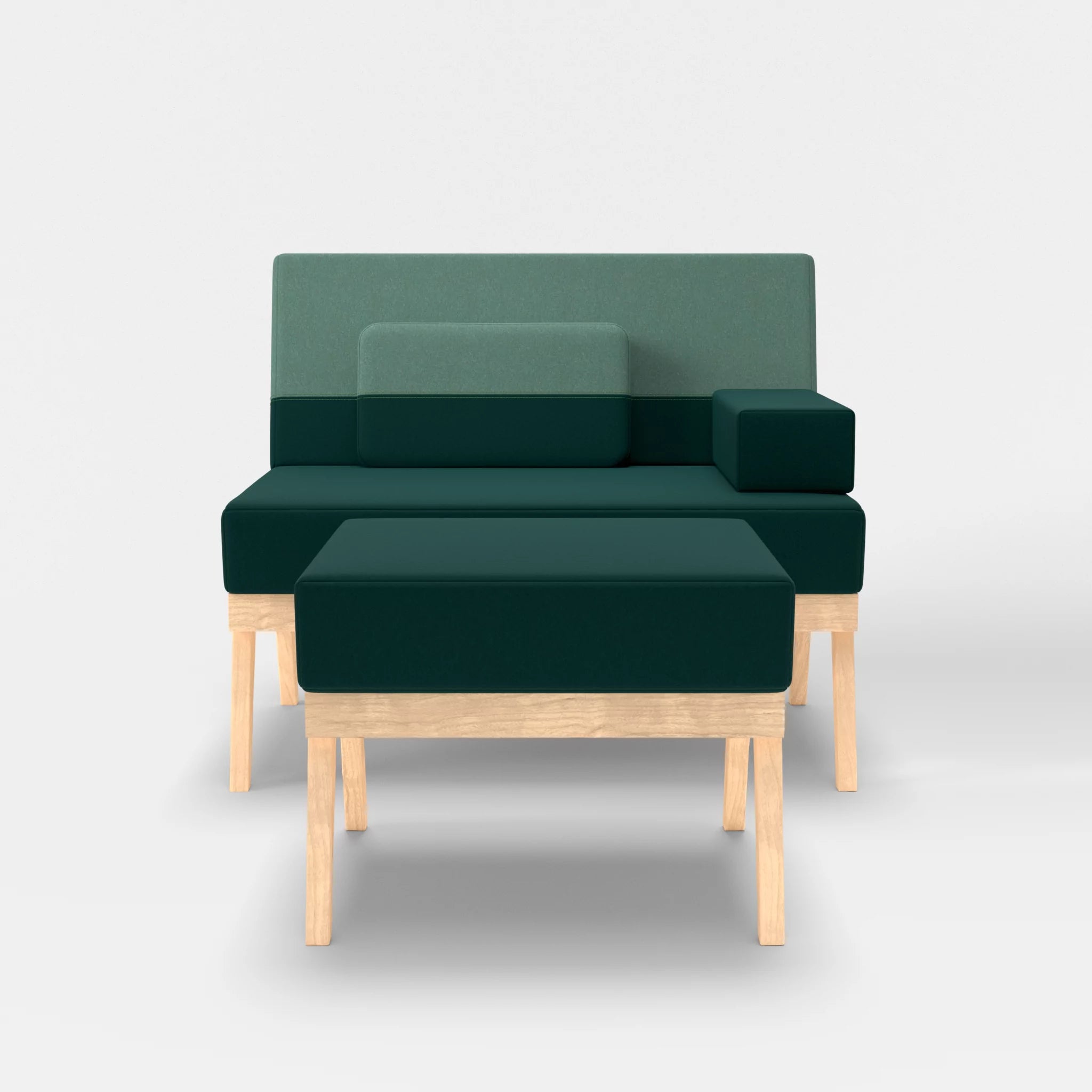 1er Sitzsofa Bauz mit Pouf dama0073-dama0045 in Petrol und Türkis von vorne