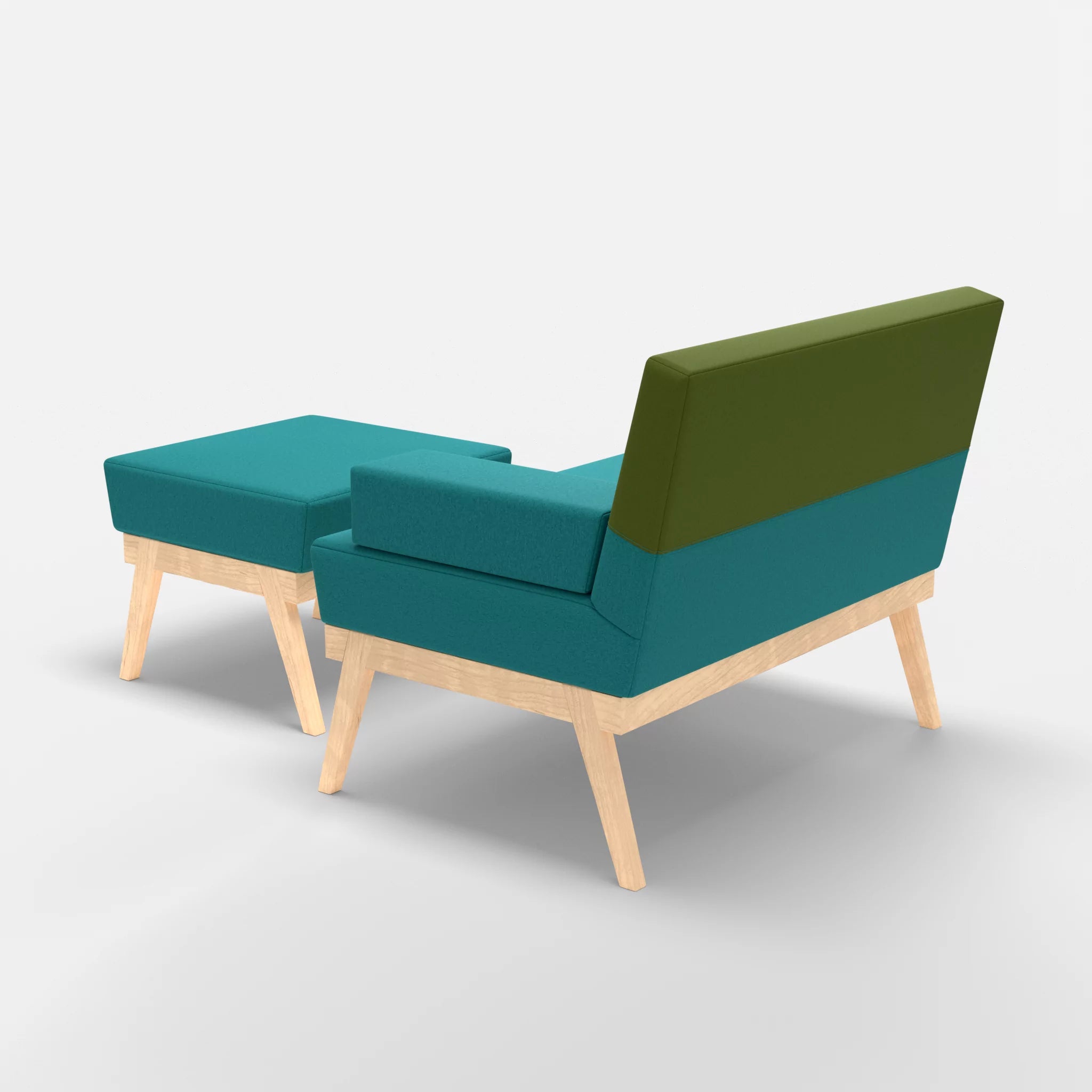 1er Sitzsofa Bauz mit Pouf dama0076-dama0059 in Türkis und Grün von hinten