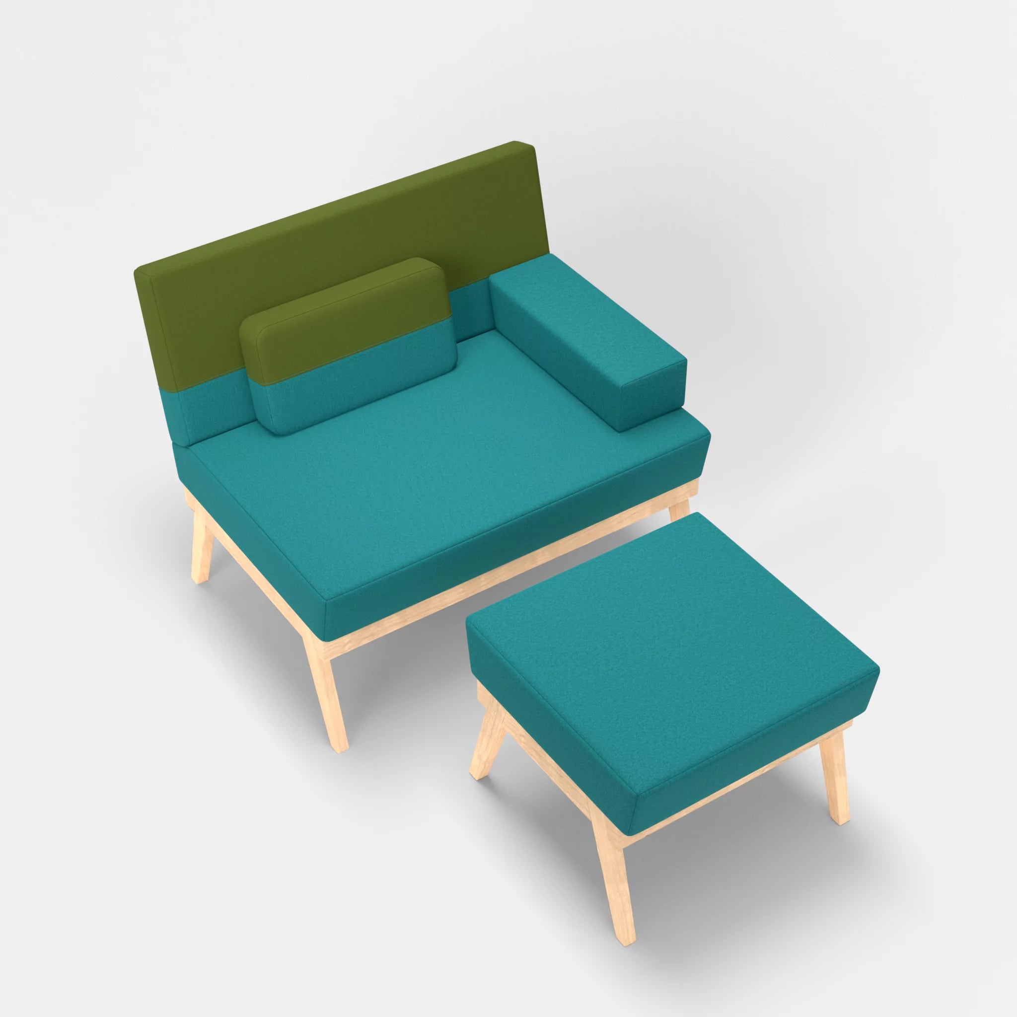 1er Sitzsofa Bauz mit Pouf dama0076-dama0059 in Türkis und Grün von oben