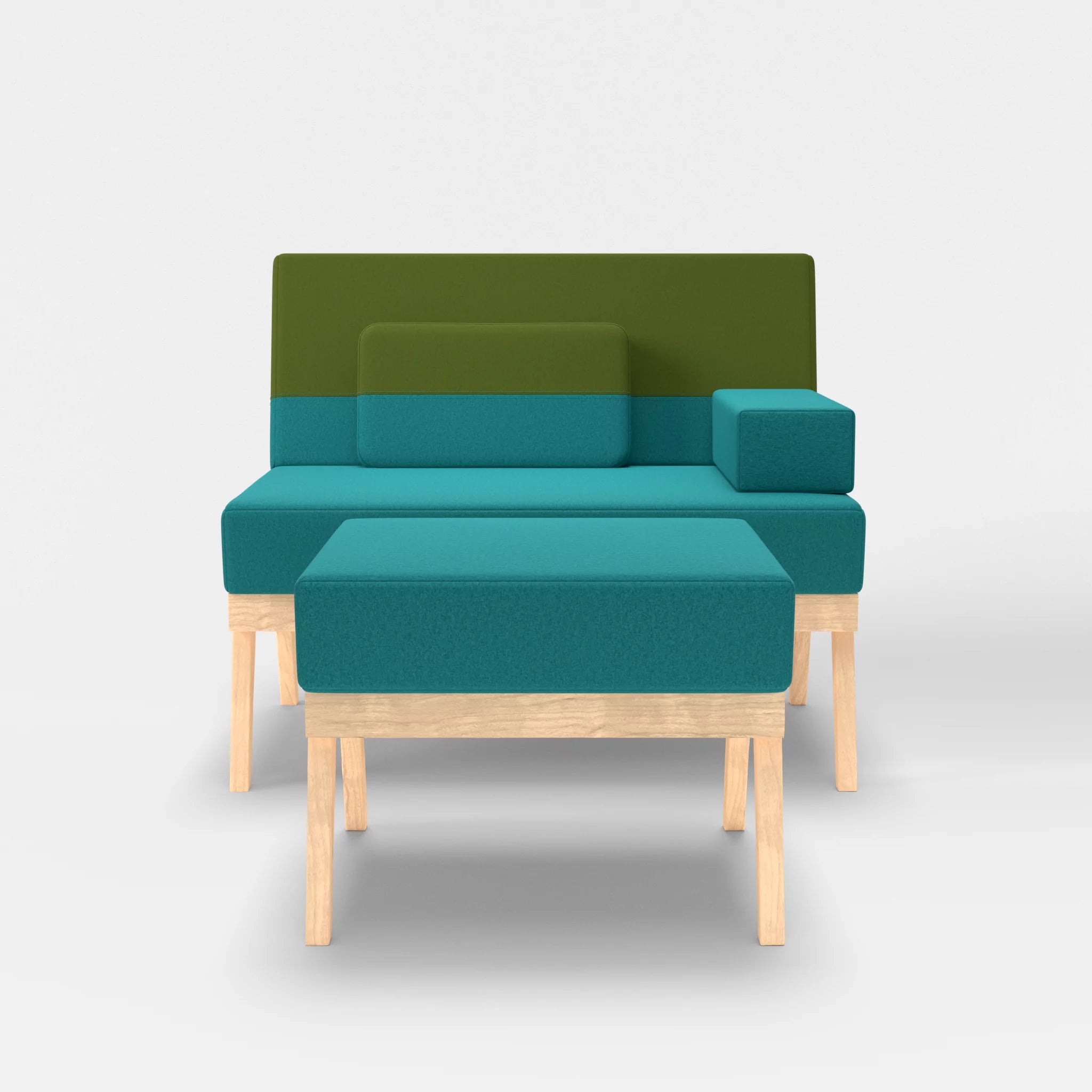 1er Sitzsofa Bauz mit Pouf dama0076-dama0059 in Türkis und Grün von vorne