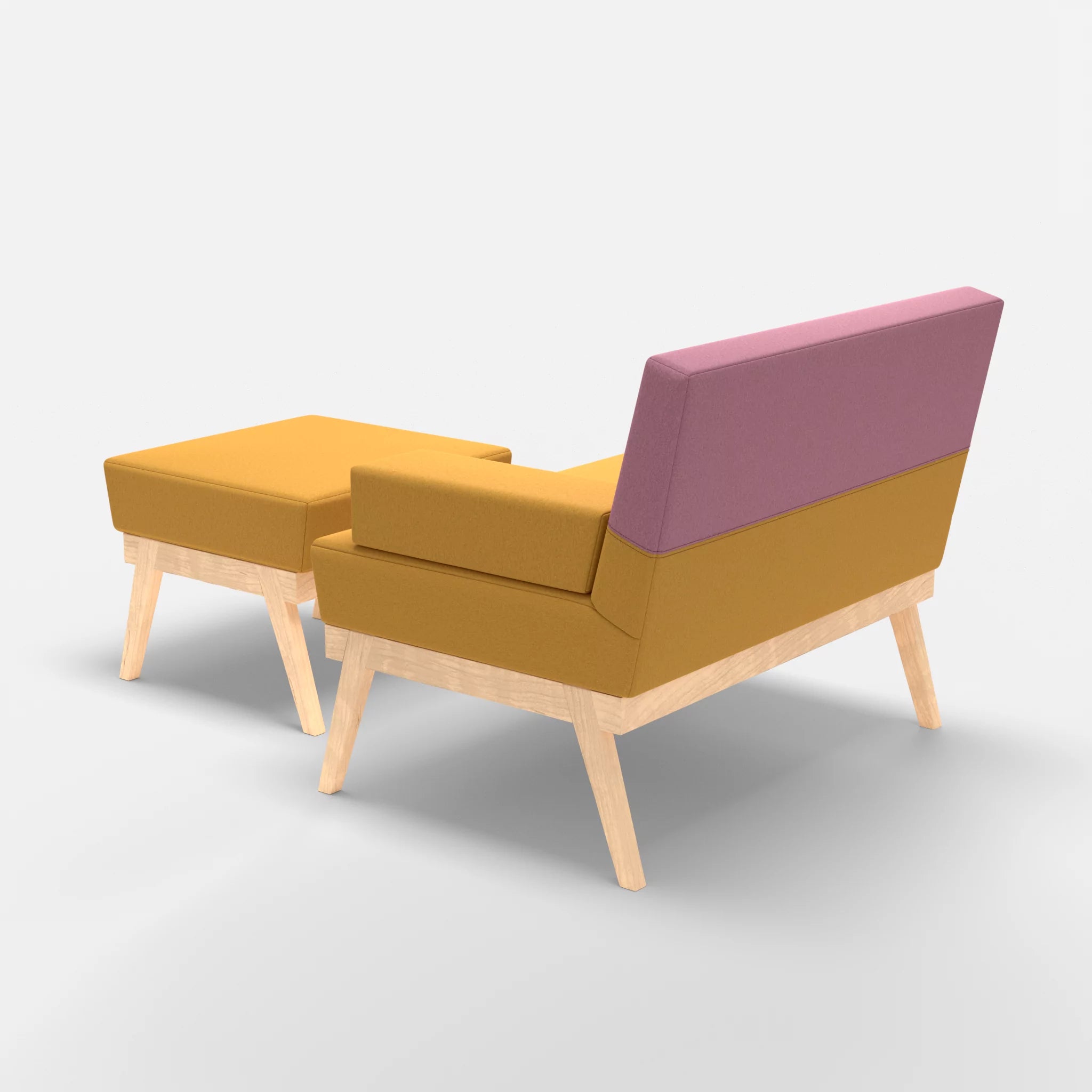 1er Sitzsofa Bauz mit Pouf dama0081-dama0084 in Curry und Rosa von hinten