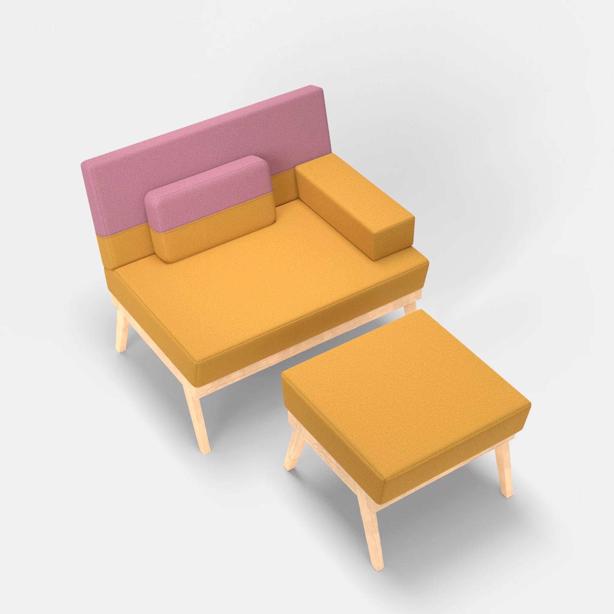 1er Sitzsofa Bauz mit Pouf dama0081-dama0084 in Curry und Rosa von oben