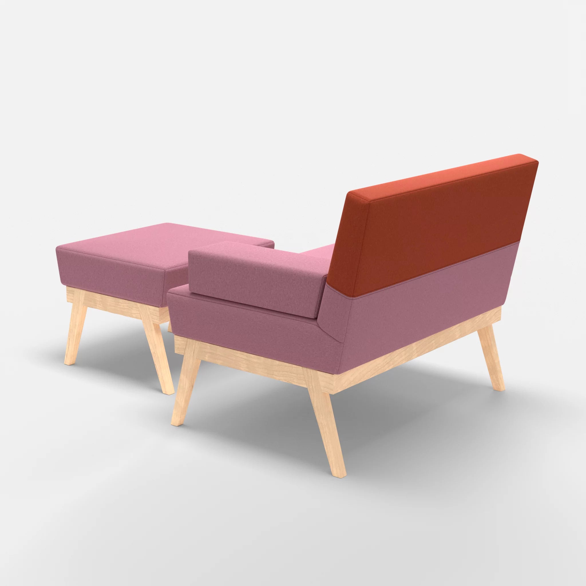 1er Sitzsofa Bauz mit Pouf dama0084-dama0062 in Rosa und Orange von hinten