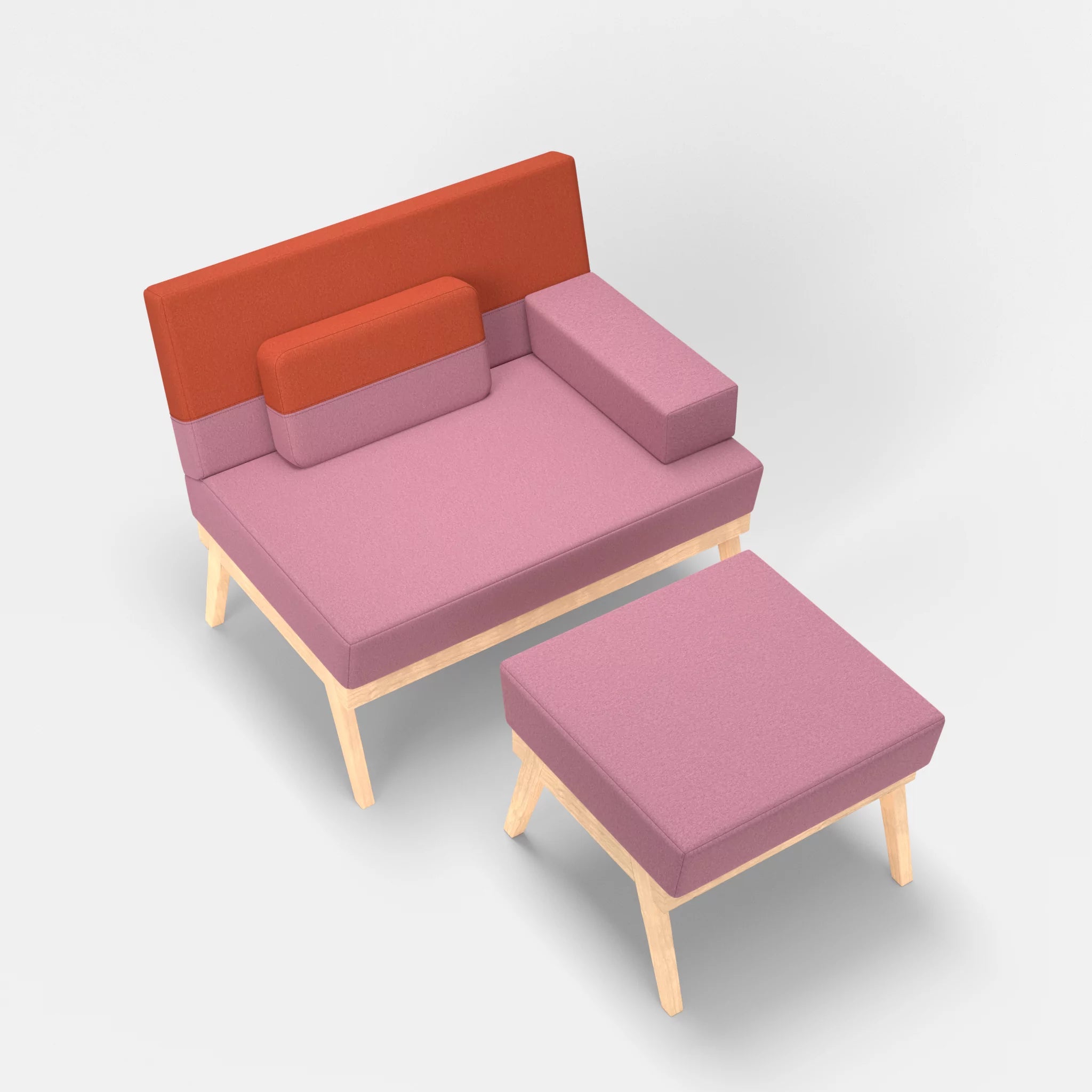 1er Sitzsofa Bauz mit Pouf dama0084-dama0062 in Rosa und Orange von oben