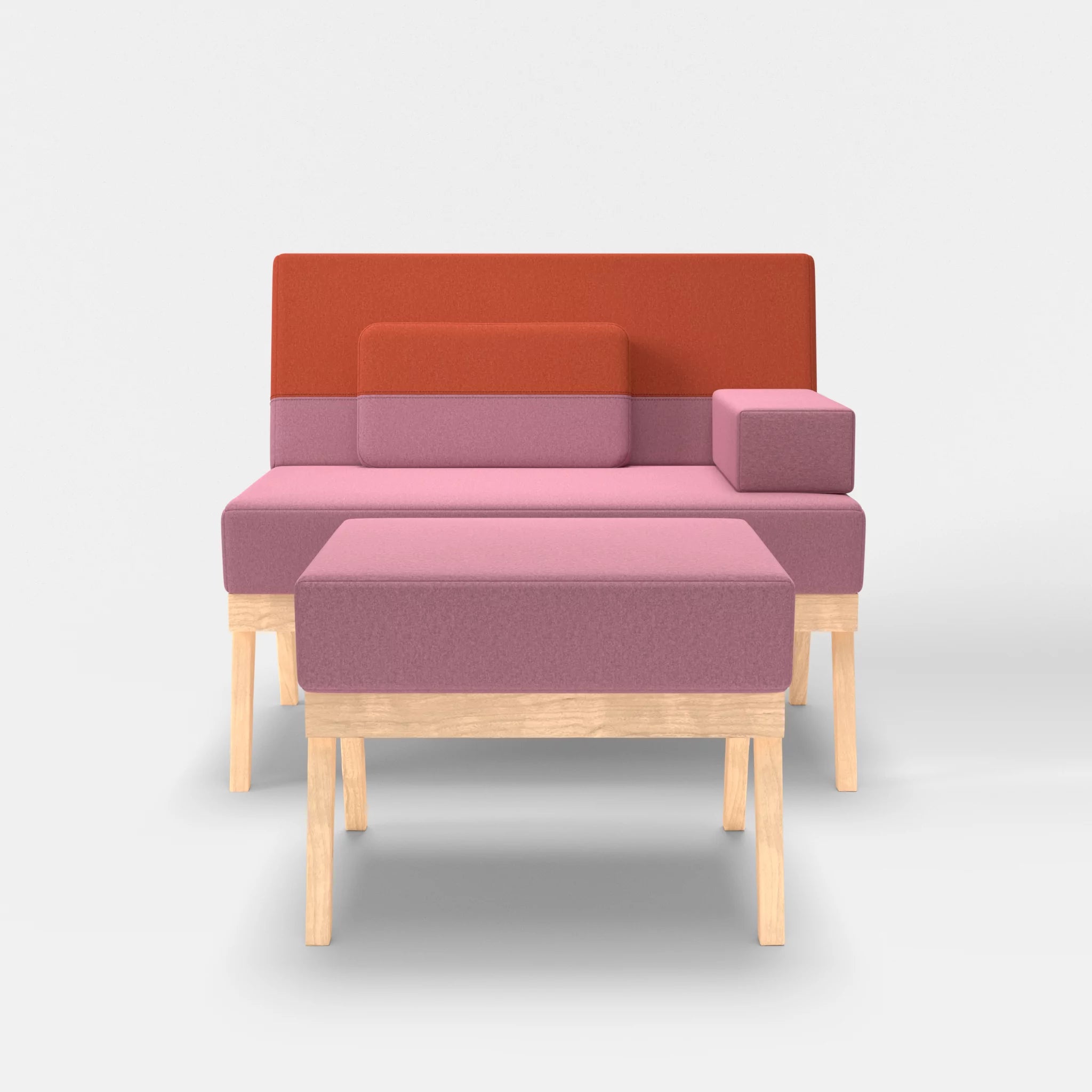 1er Sitzsofa Bauz mit Pouf dama0084-dama0062 in Rosa und Orange von vorne
