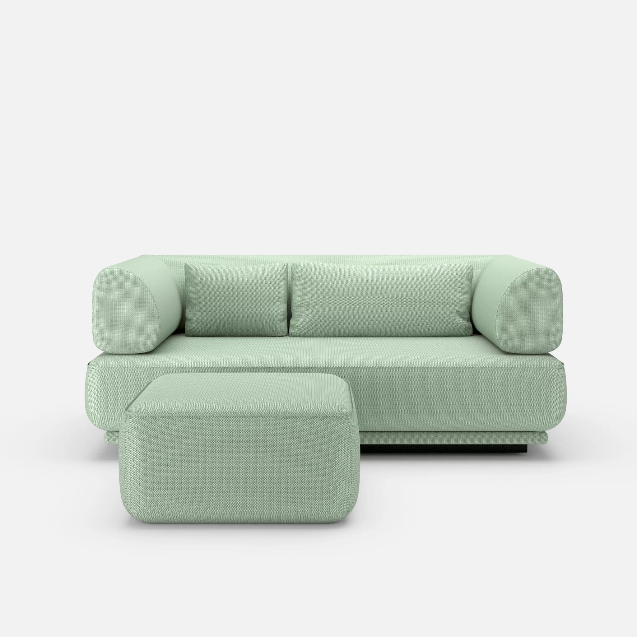2 Sitzer Lounge Sofa Gordo mit Pouf credoaloe in Hellgrün von vorne
