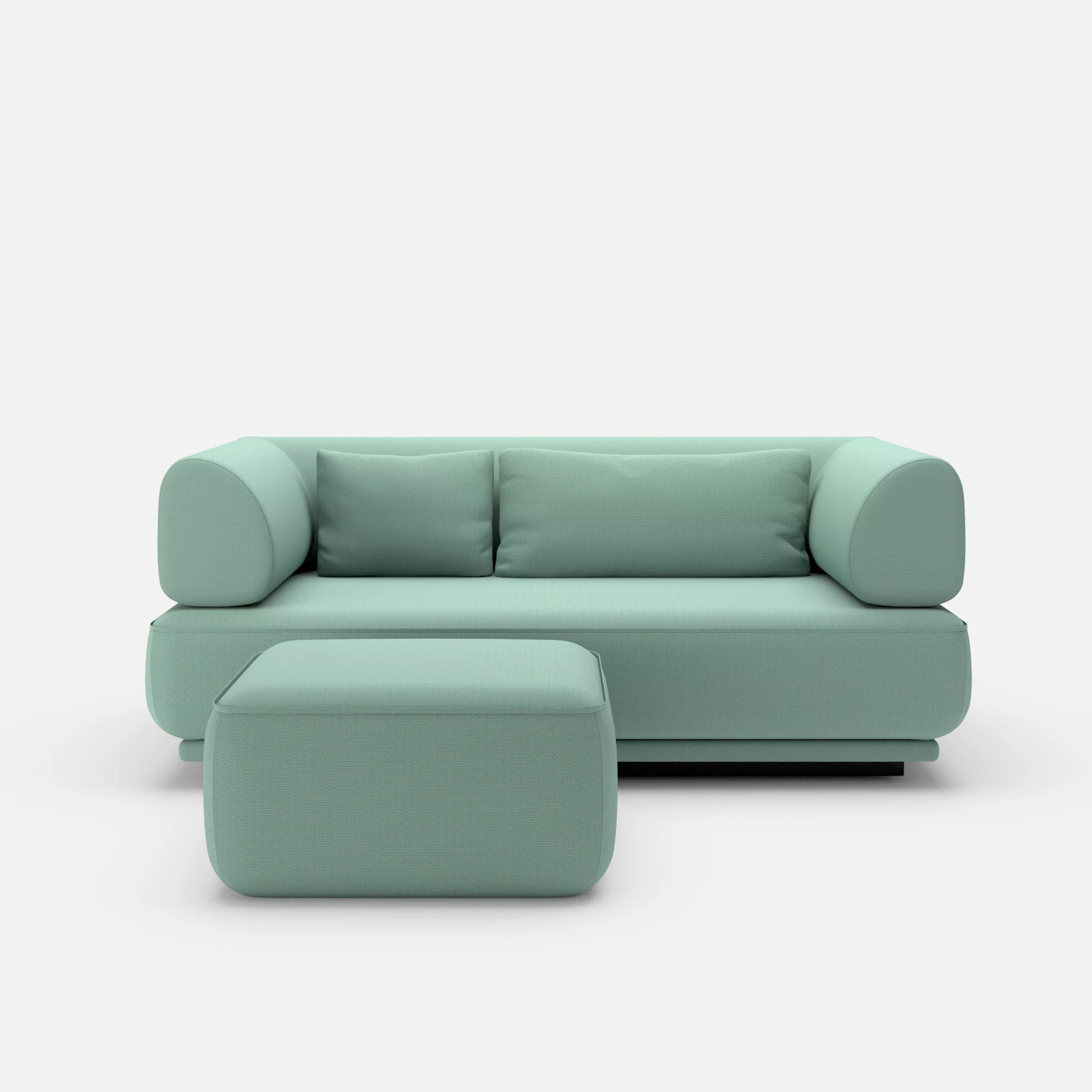 2 Sitzer Lounge Sofa Gordo mit Pouf novumlagoon in Graublau von vorne
