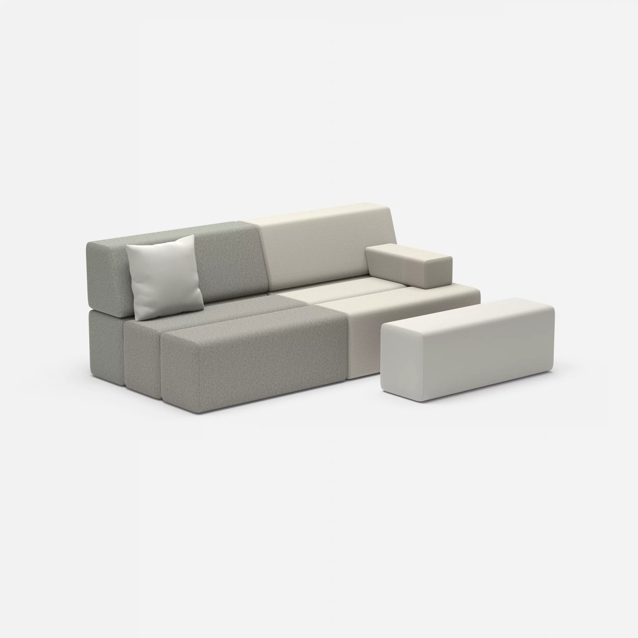 2 Sitzer Sofa Bricks 1 dama0003-radio8027 in Mittelgrau und Hellgrau von der Seite