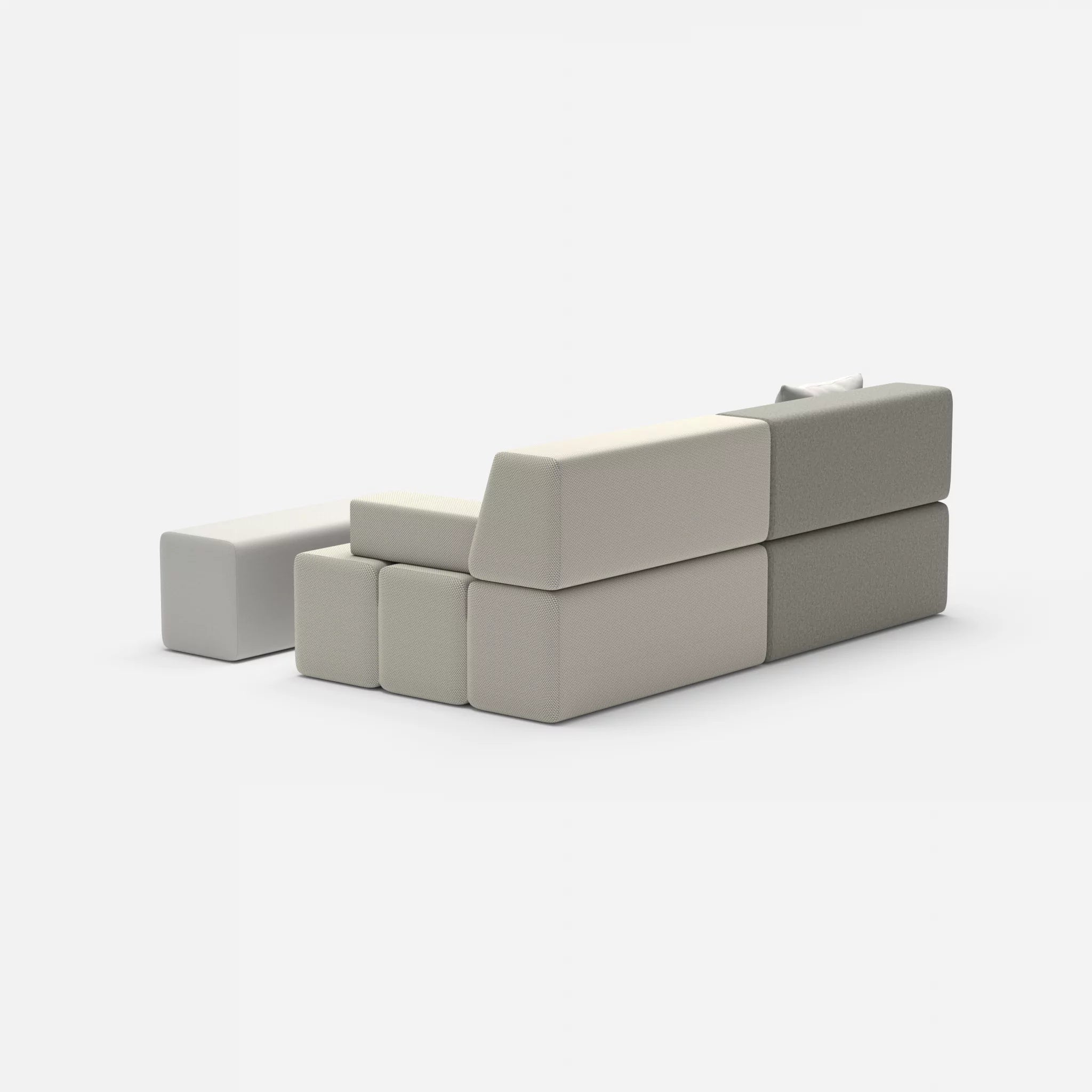 2 Sitzer Sofa Bricks 1 dama0003-radio8027 in Mittelgrau und Hellgrau von hinten