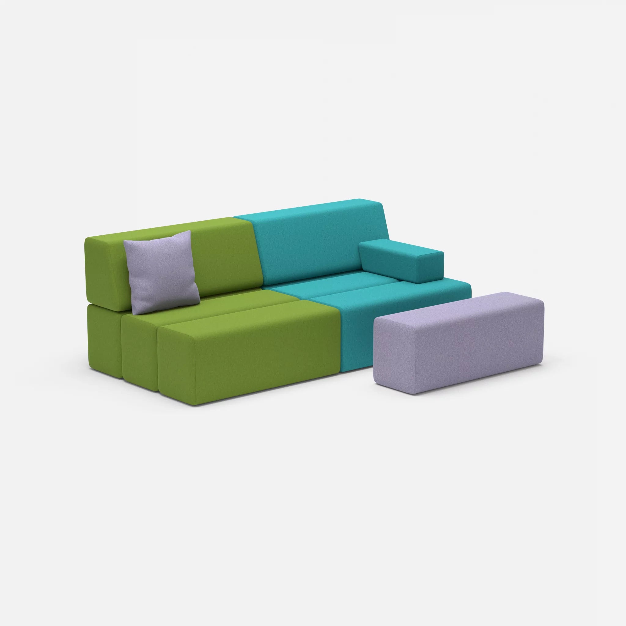 2 Sitzer Sofa Bricks 1 dama0027-dama0039 in Grün und Flieder von der Seite