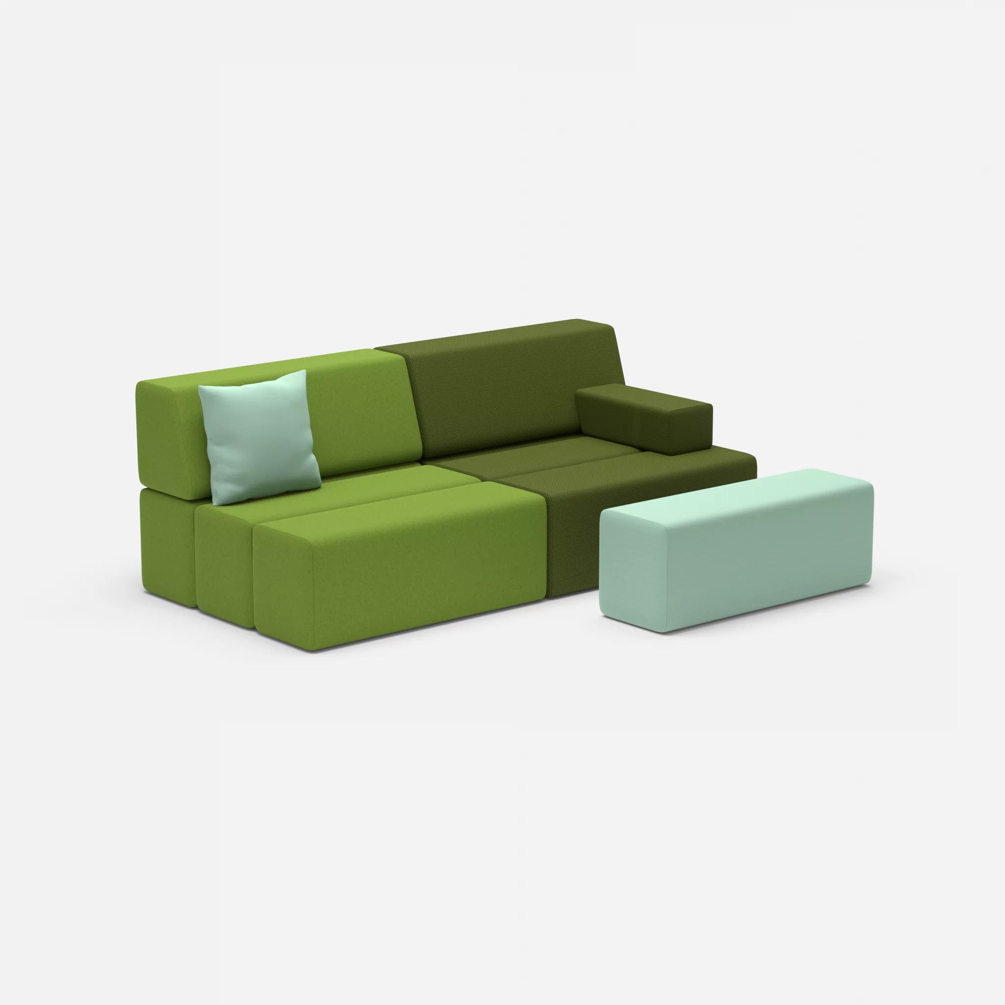 2 Sitzer Sofa Bricks 1 dama0027-radio7045 in Grün und Hellblau von der Seite
