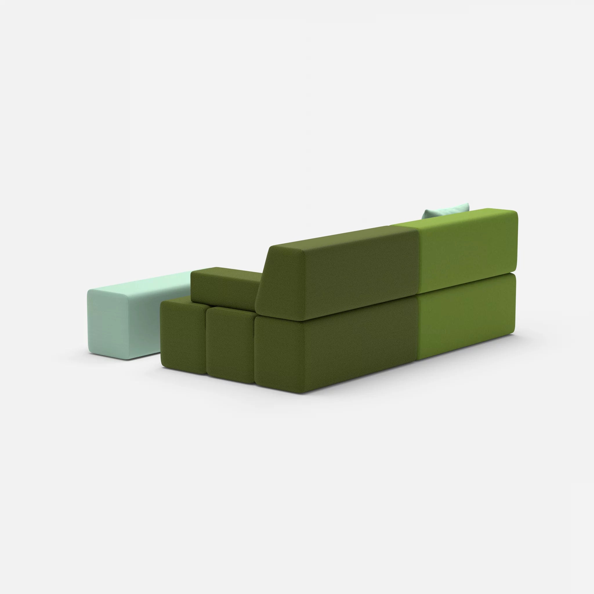 2 Sitzer Sofa Bricks 1 dama0027-radio7045 in Grün und Hellblau von hinten