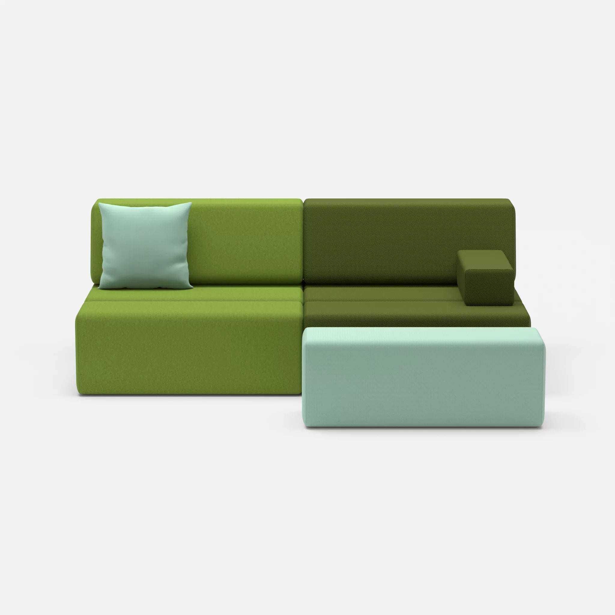 2 Sitzer Sofa Bricks 1 dama0027-radio7045 in Grün und Hellblau von vorne