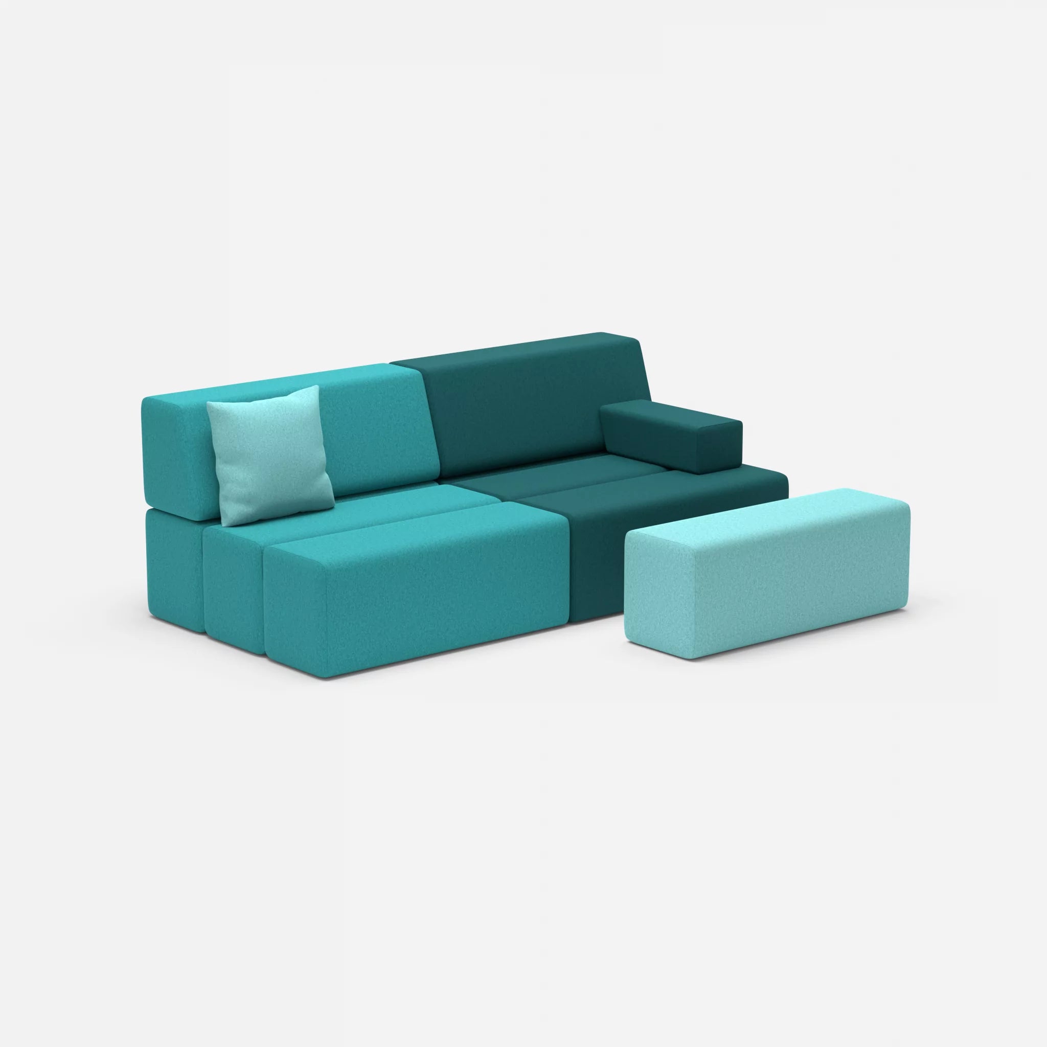 2 Sitzer Sofa Bricks 1 dama0076-dama0030 in Türkis und Türkis von der Seite