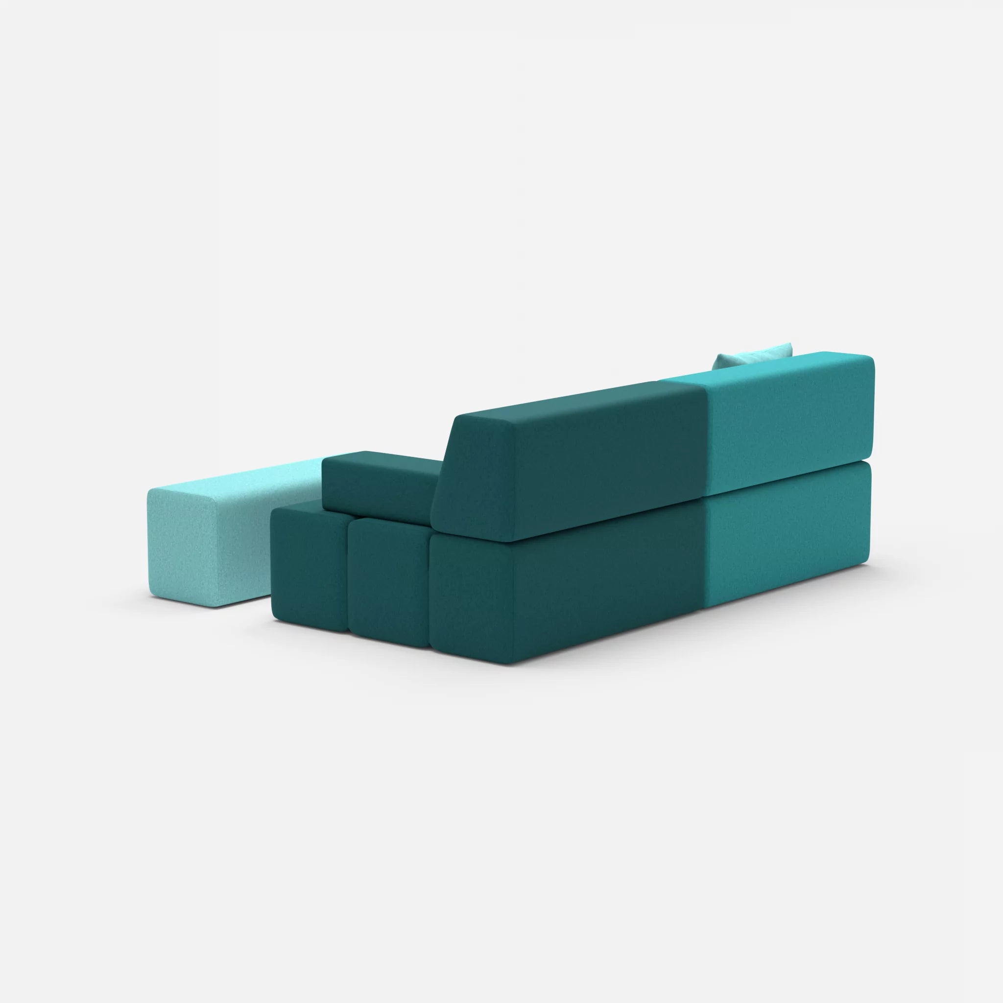 2 Sitzer Sofa Bricks 1 dama0076-dama0030 in Türkis und Türkis von hinten
