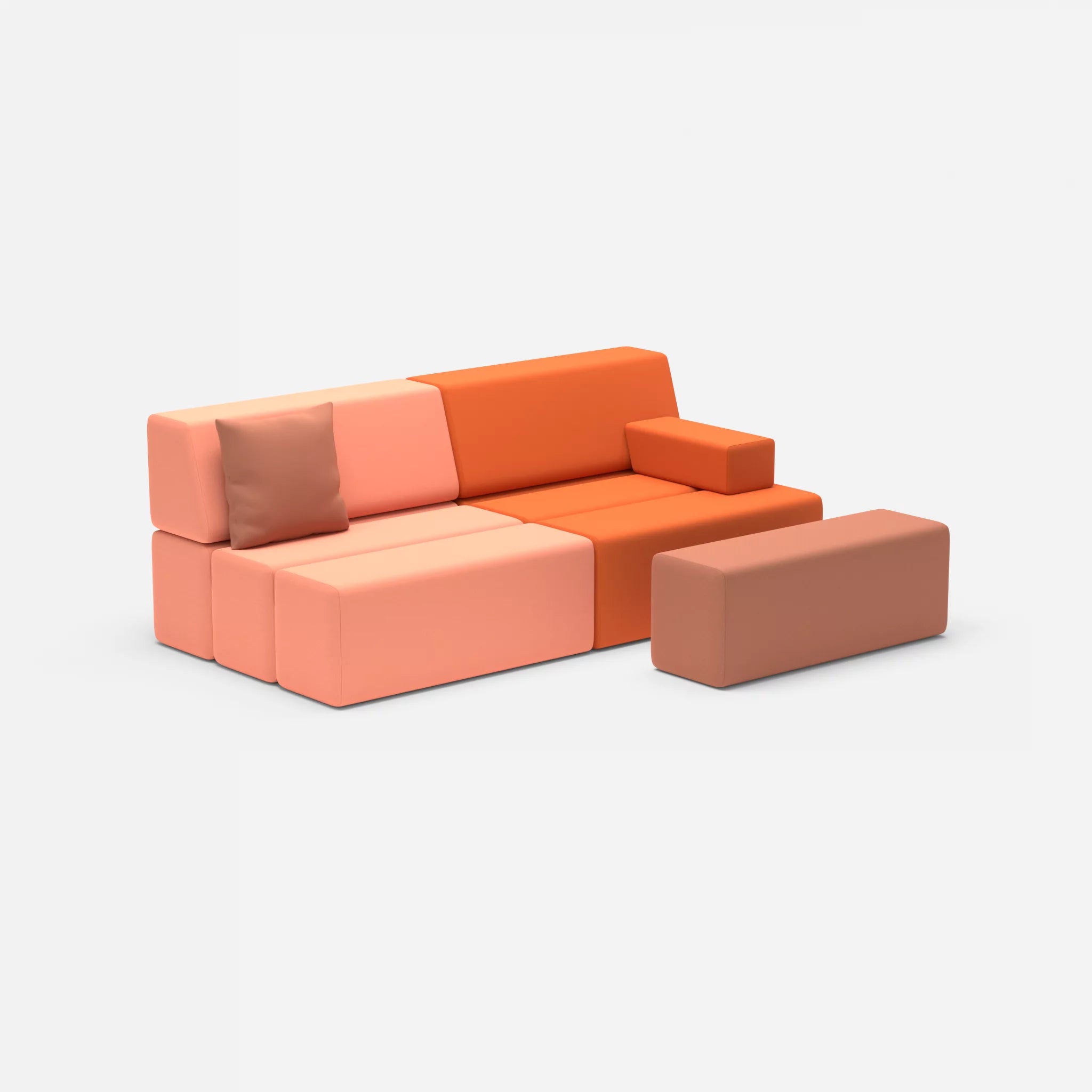 2 Sitzer Sofa Bricks 1 radio4046-radio4037 in Coral und Hellrot von der Seite