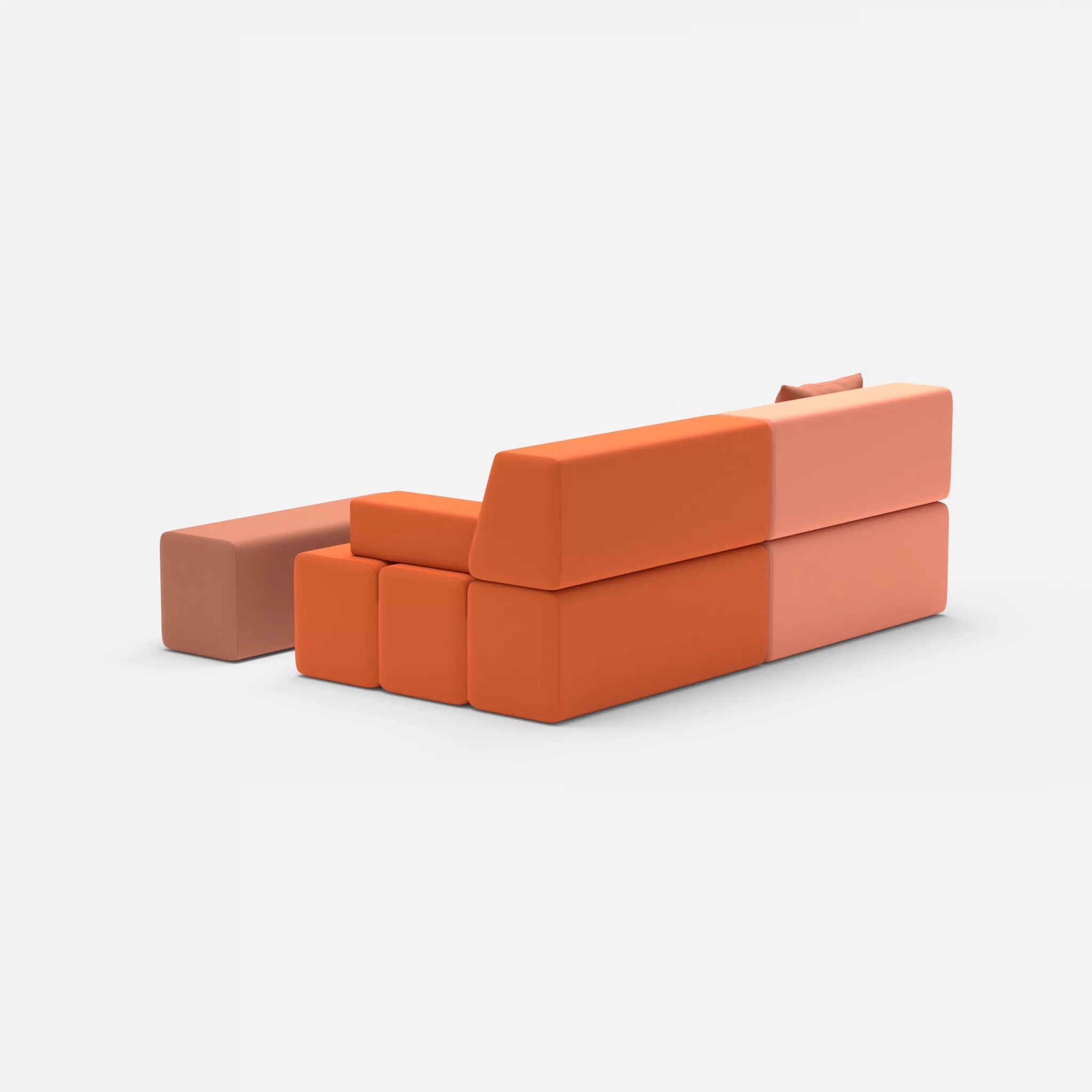 2 Sitzer Sofa Bricks 1 radio4046-radio4037 in Coral und Hellrot von hinten