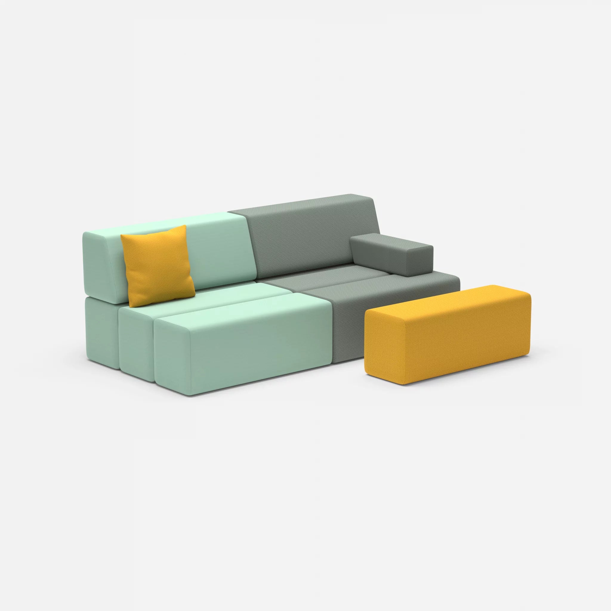 2 Sitzer Sofa Bricks 1 radio7045-novumcurry in Hellblau und Curry von der Seite