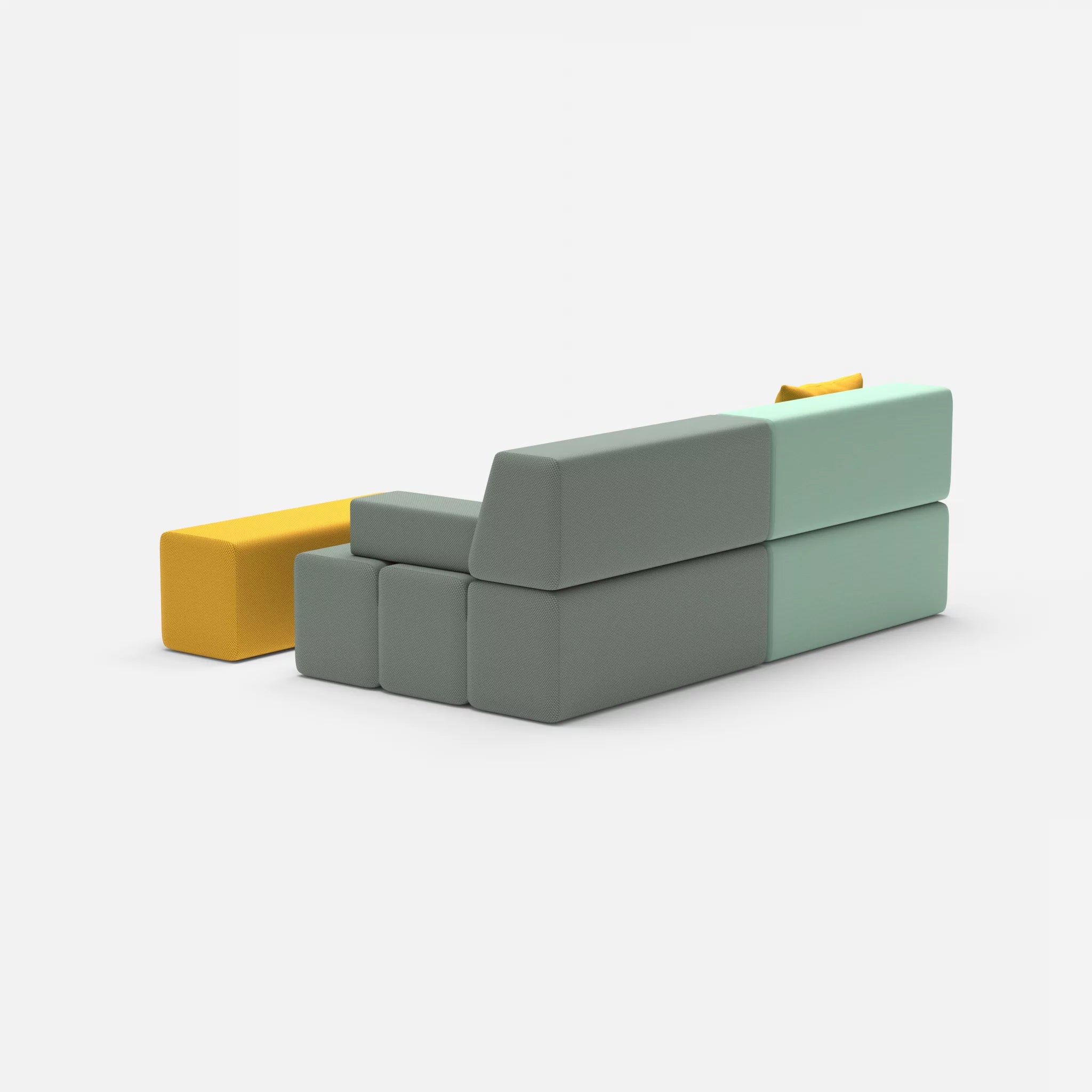 2 Sitzer Sofa Bricks 1 radio7045-novumcurry in Hellblau und Curry von hinten