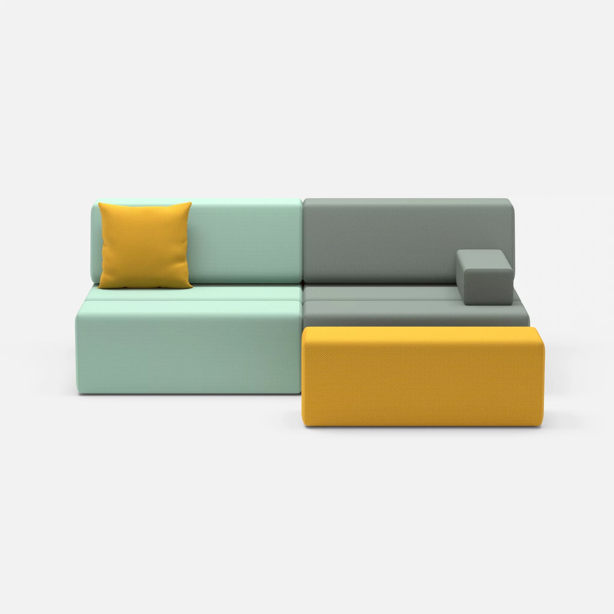 2 Sitzer Sofa Bricks 1 radio7045-novumcurry in Hellblau und Curry von vorne