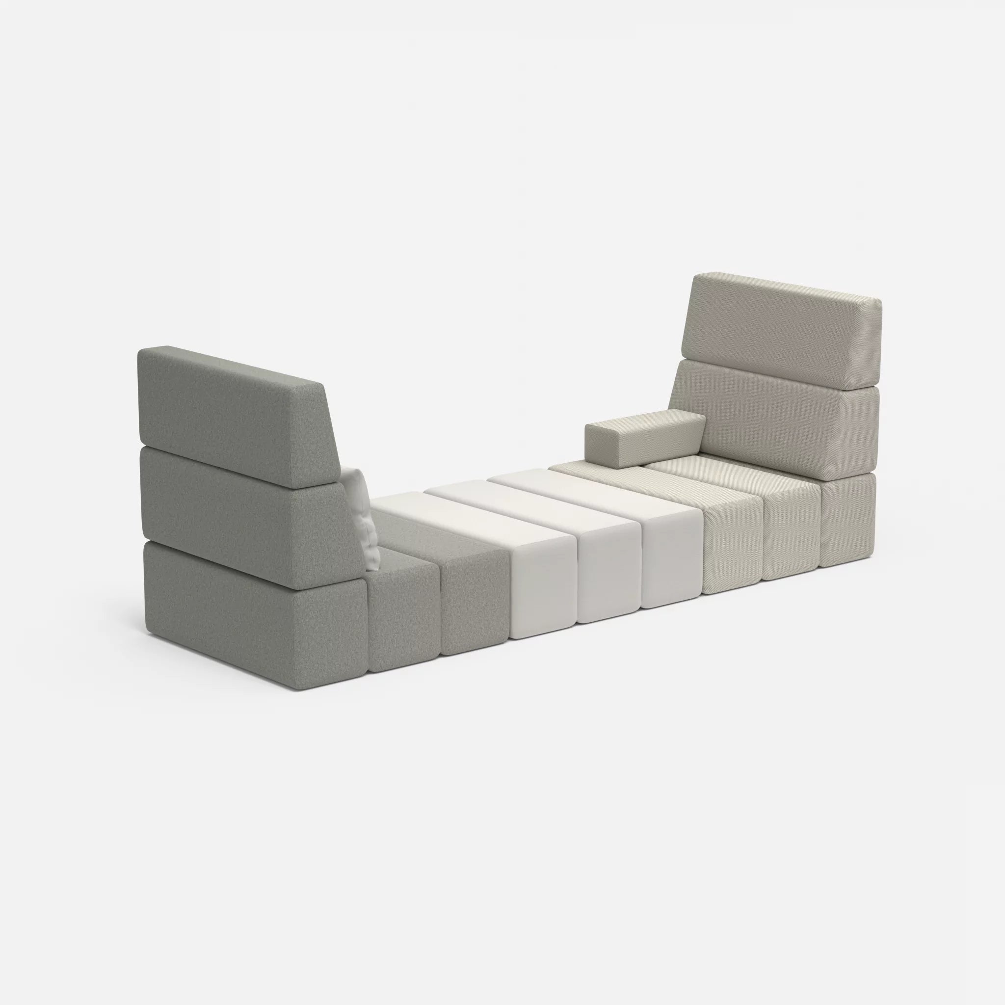 2 Sitzer Sofa Bricks 2 dama0003-radio8027 in Mittelgrau und Hellgrau von der Seite