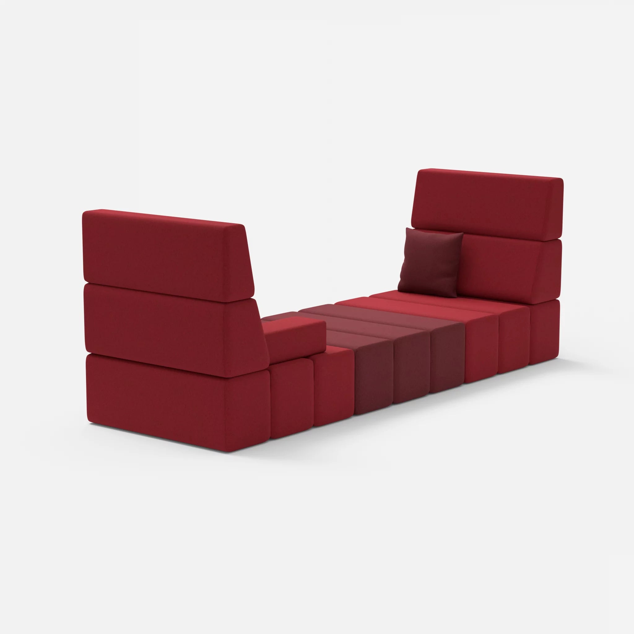 2 Sitzer Sofa Bricks 2 dama0053-dama0034 in Rot und Bordeaux von hinten