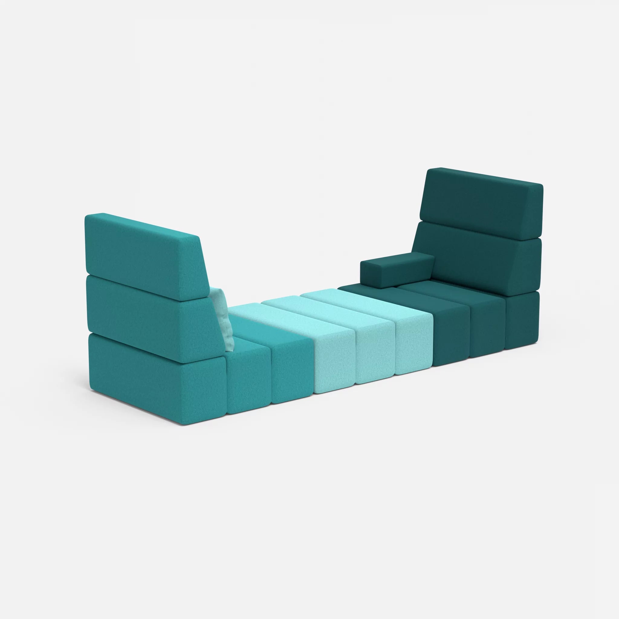 2 Sitzer Sofa Bricks 2 dama0076-dama0030 in Türkis und Türkis von der Seite